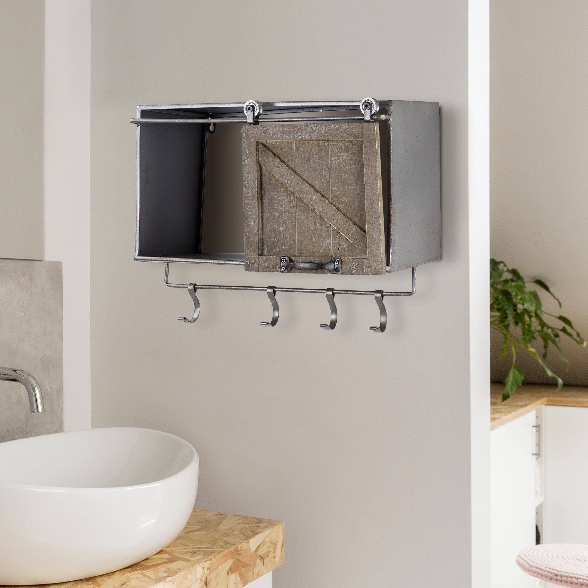 Rustic Sliding Barn Door Coat &#x26; Towel Rack
