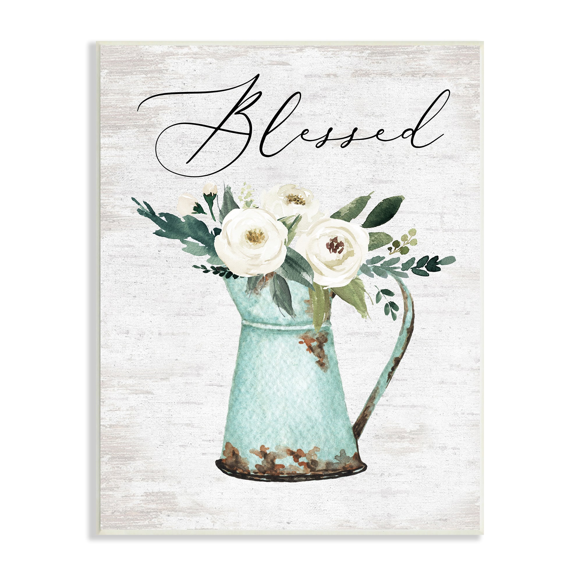 Stupell Industries Blessed Phrase Vintage Farm Can White Flower Bouquet Wall Plaque