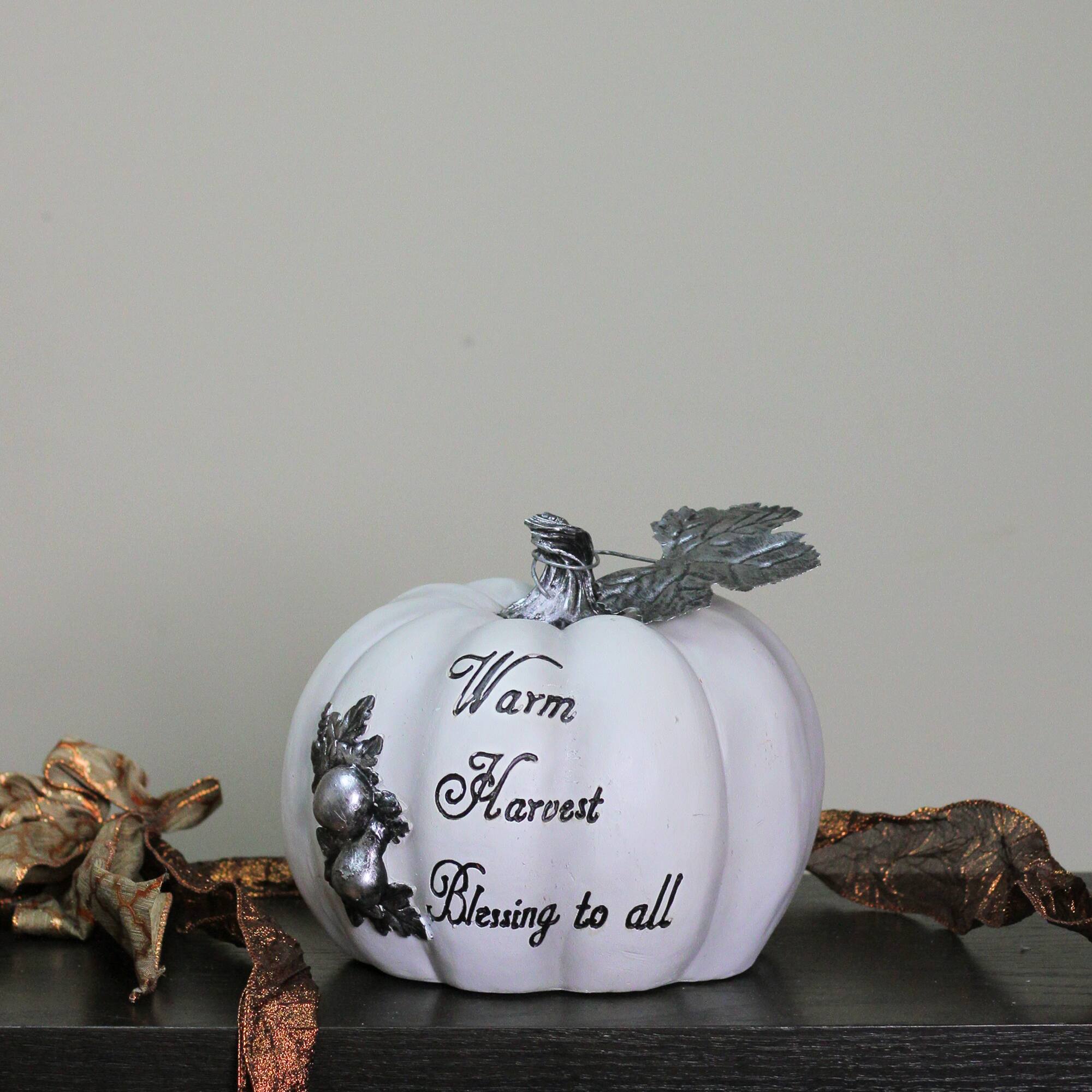 8&#x22; White &#x26; Black Warm Harvest Pumpkin Tabletop D&#xE9;cor