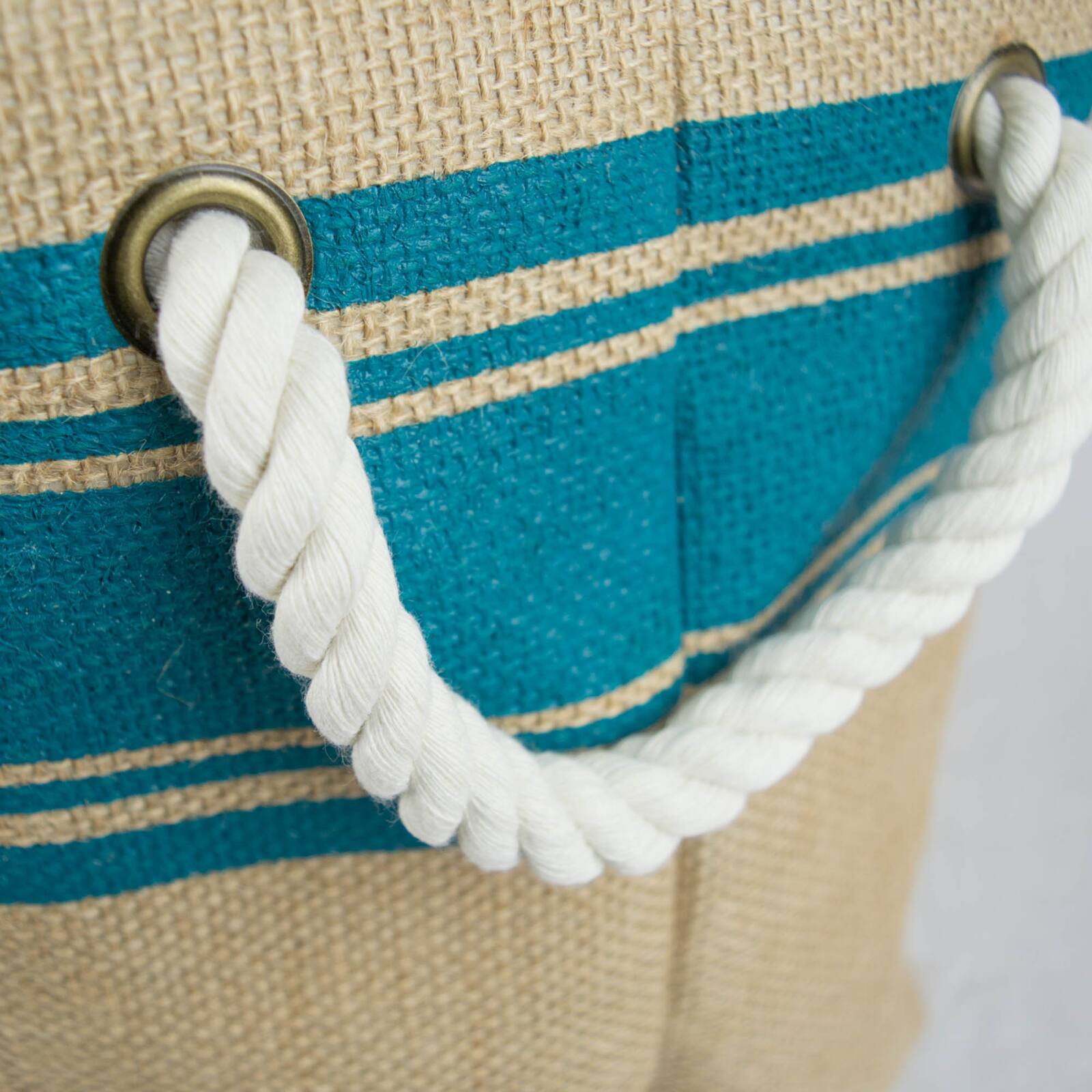 DII® 15" Border Teal Round Burlap Bin