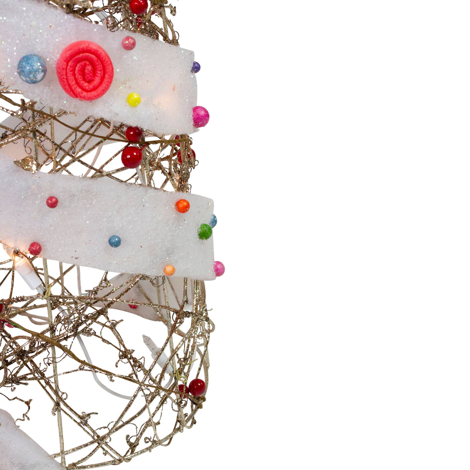 Set of 3 Lighted Champagne Gold Rattan Candy Covered Cone Tree Christmas Yard Art Decorations 39.25&#x22;