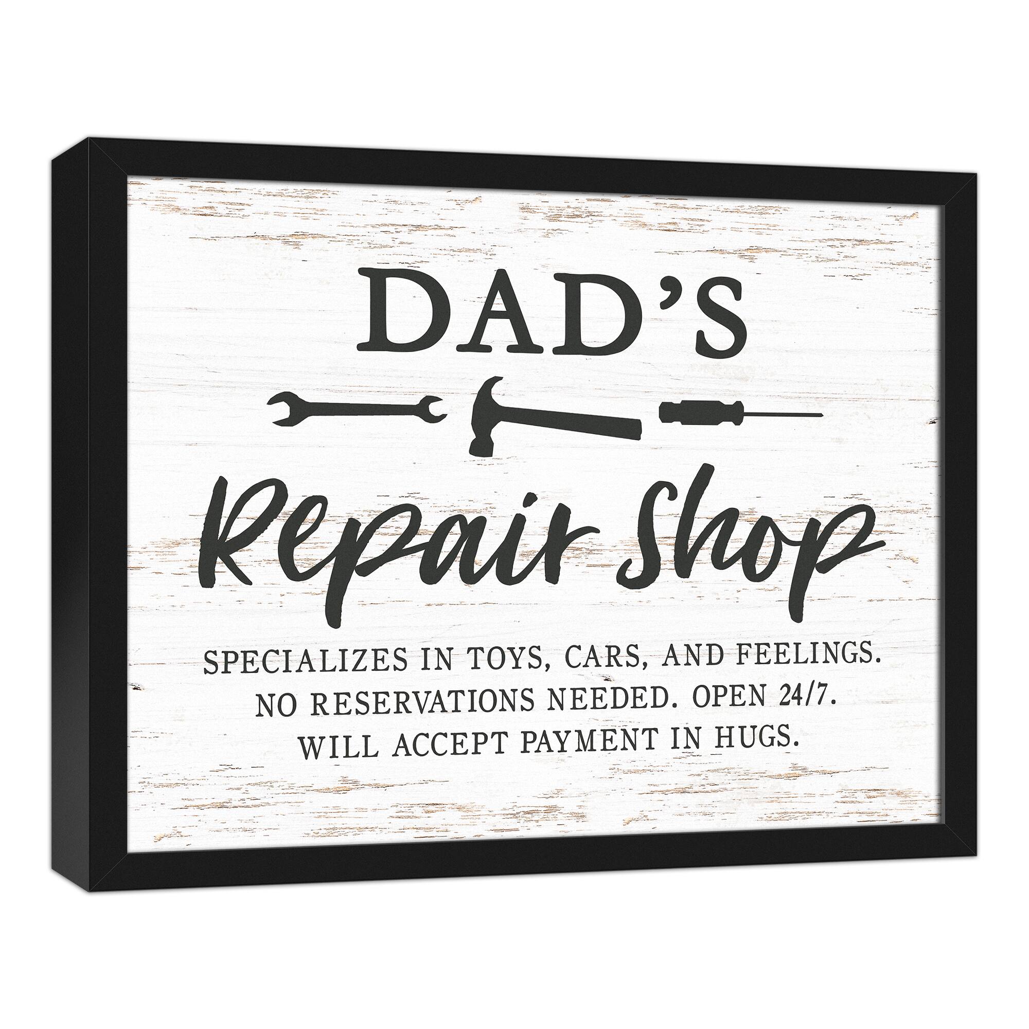 Dads Repair Shop Black Framed Canvas