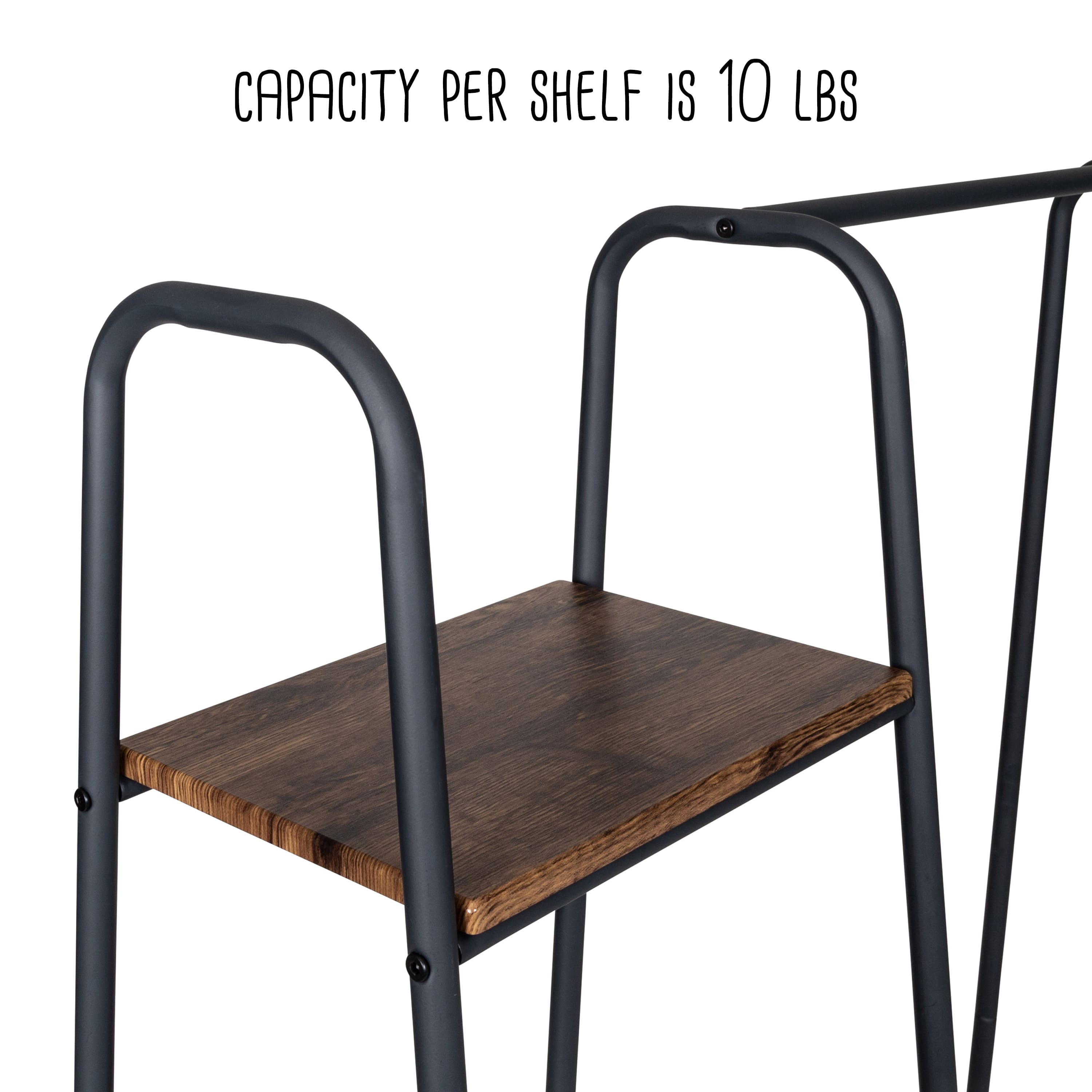 Honey Can Do Black/Natural Freestanding Metal Clothing Rack with Wood Shelves