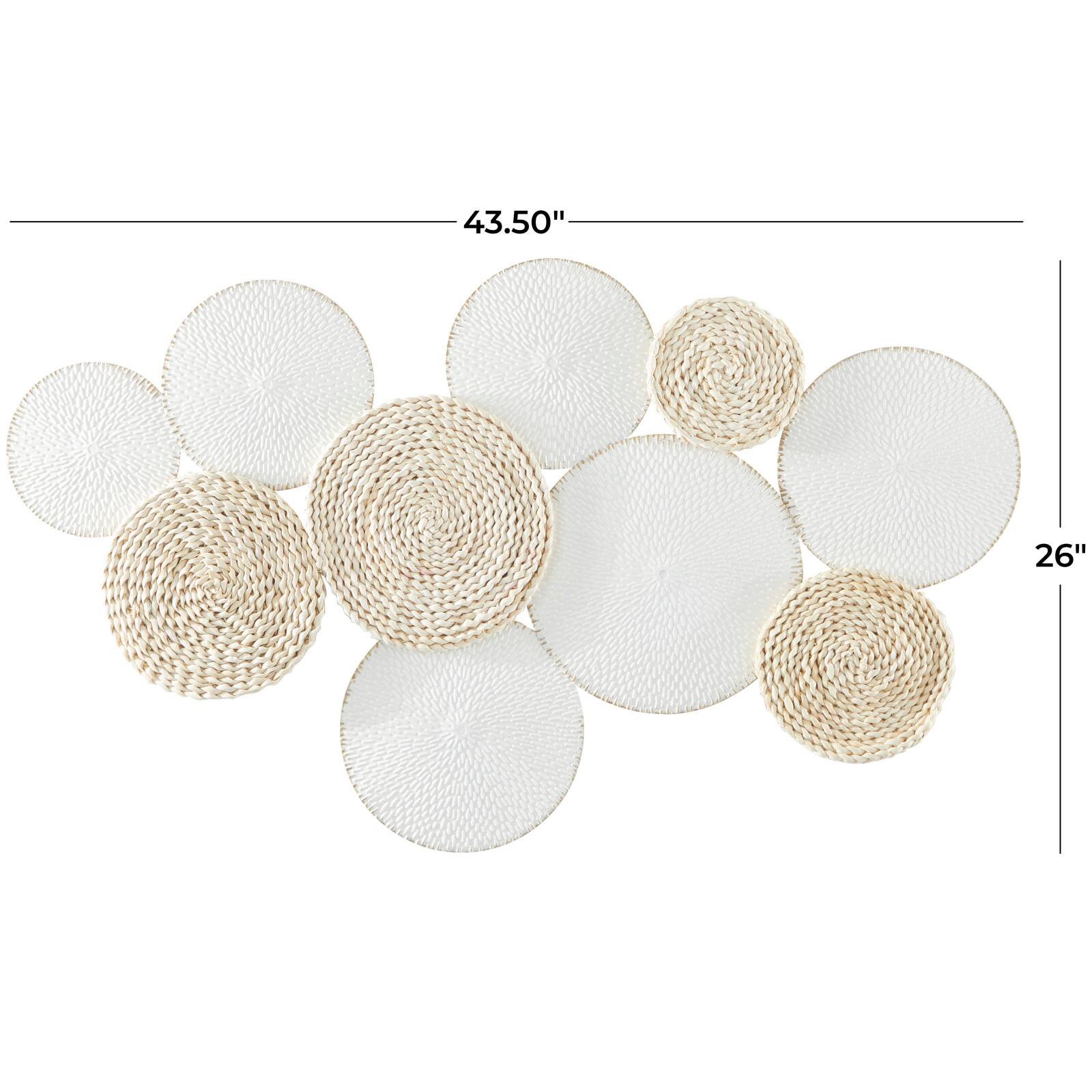 White Metal Rope Design Plate Wall Decor with Textured Pattern 44" x 1" x 26"