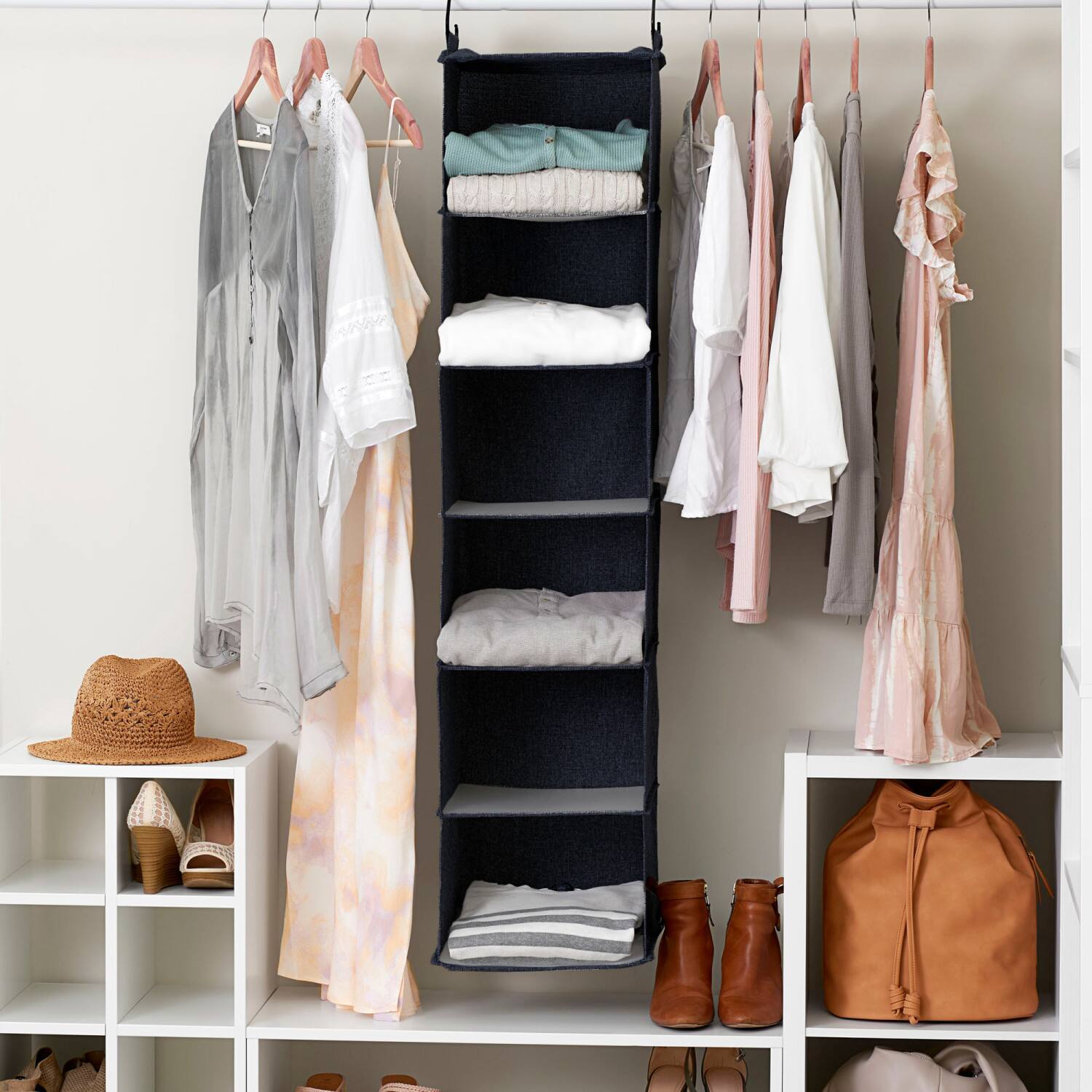 Household Essentials Denim 50&#x22; Cotton Blend 6 Shelf Closet Organizer