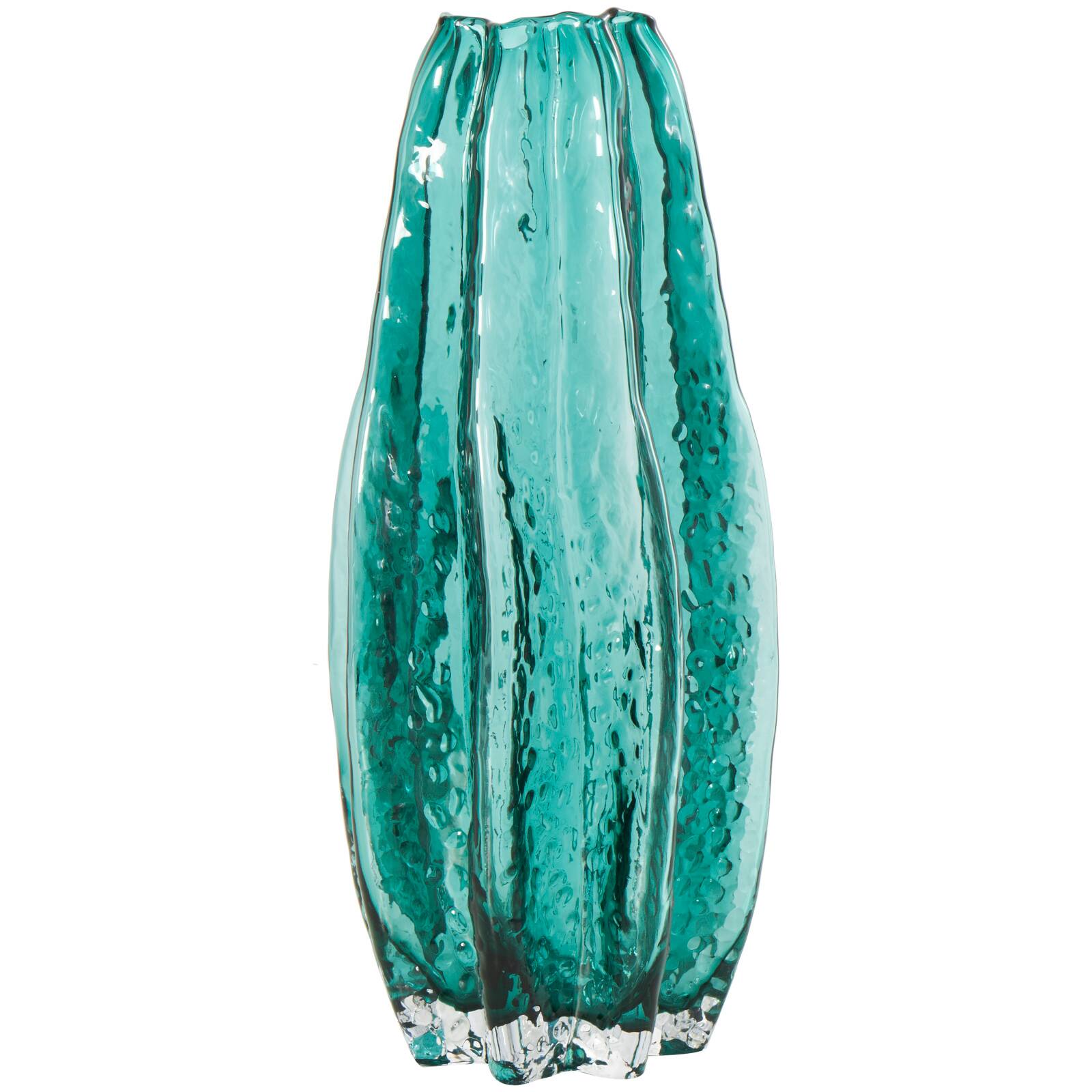 12&#x22; Green Wavy Glass Vase