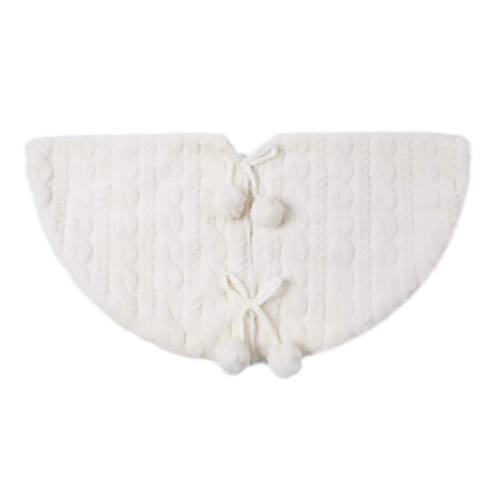 30&#x22; White Mini Tree Skirt with Faux Fur Pom Poms by Ashland&#xAE;