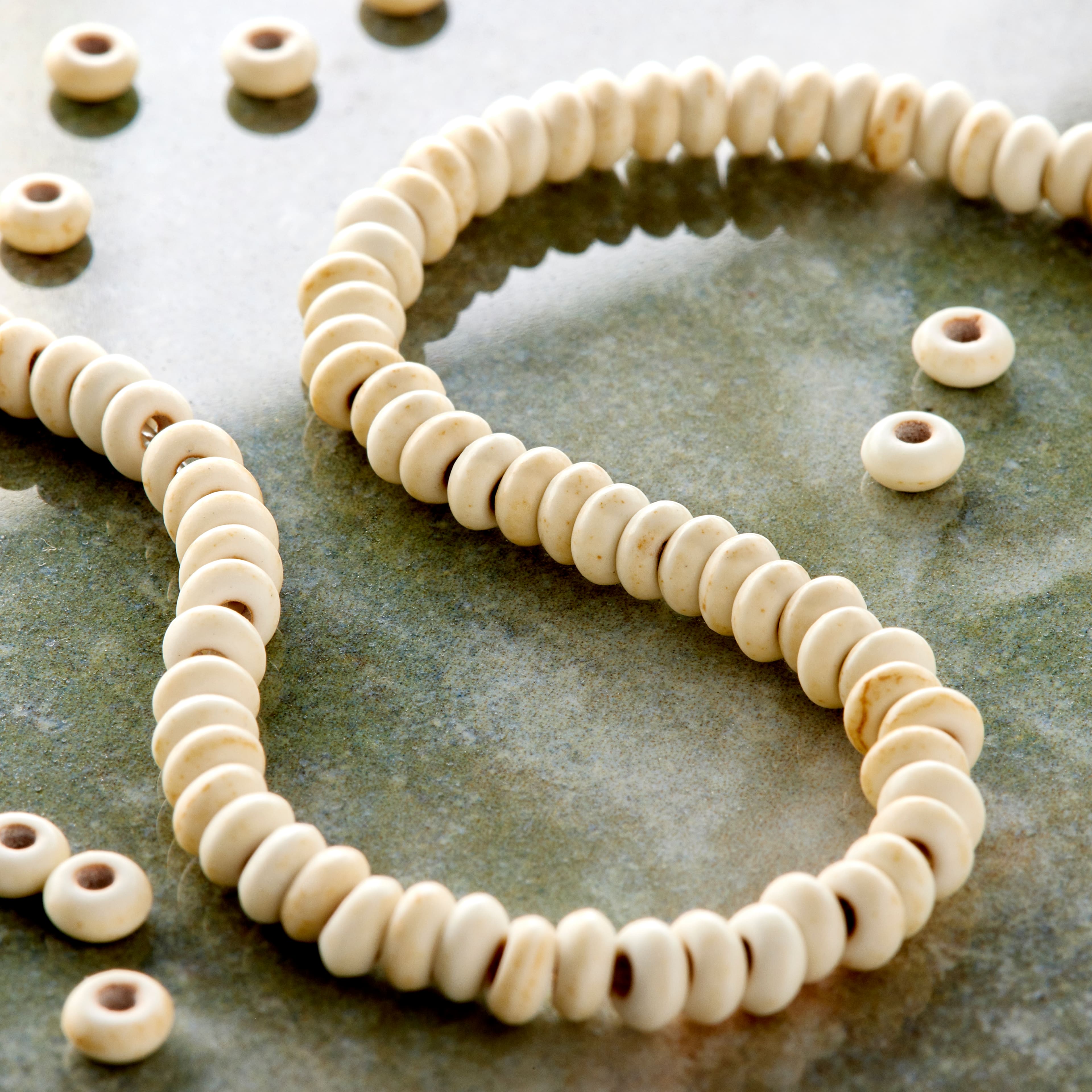 White Rondelle Reconstituted Turquoise Stone Beads, 4mm by Bead Landing™