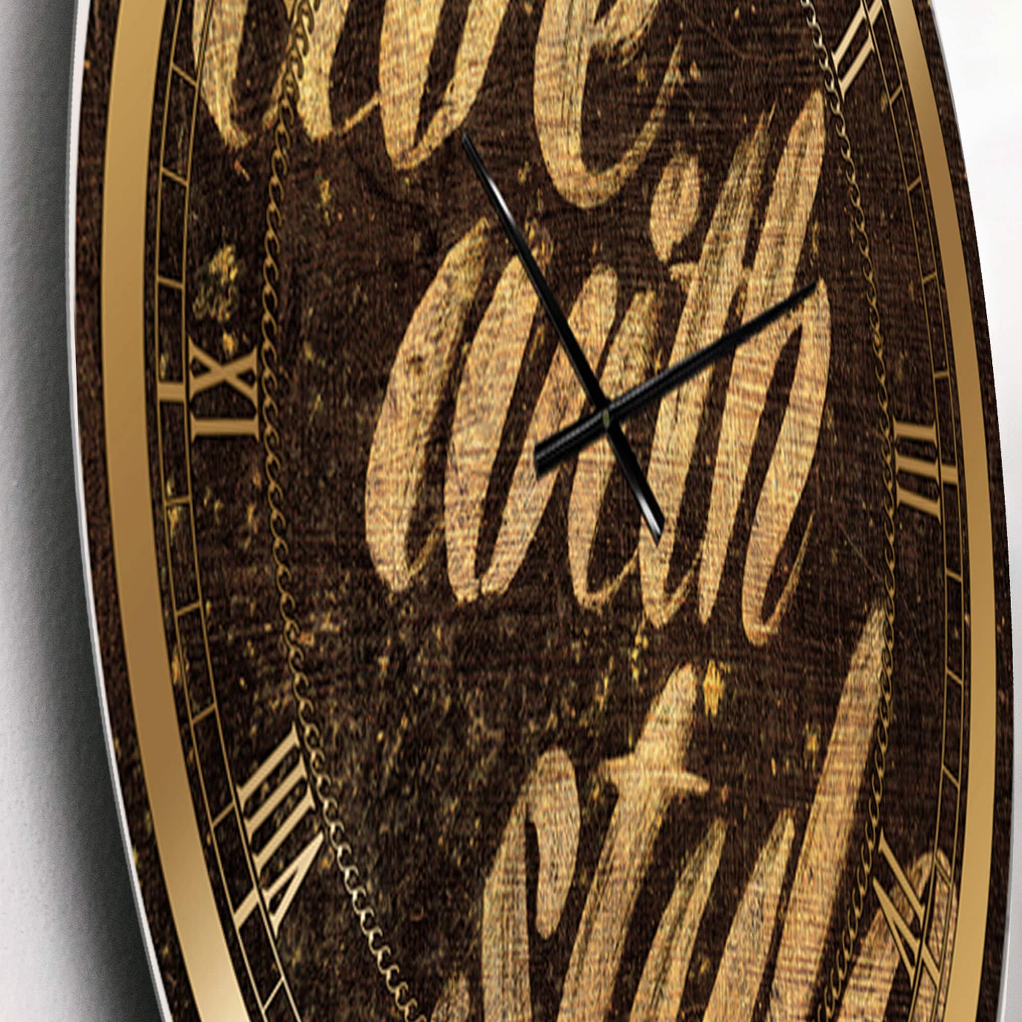 Designart 'Gold Glam Live With Style Quotes Glam Wall Clock