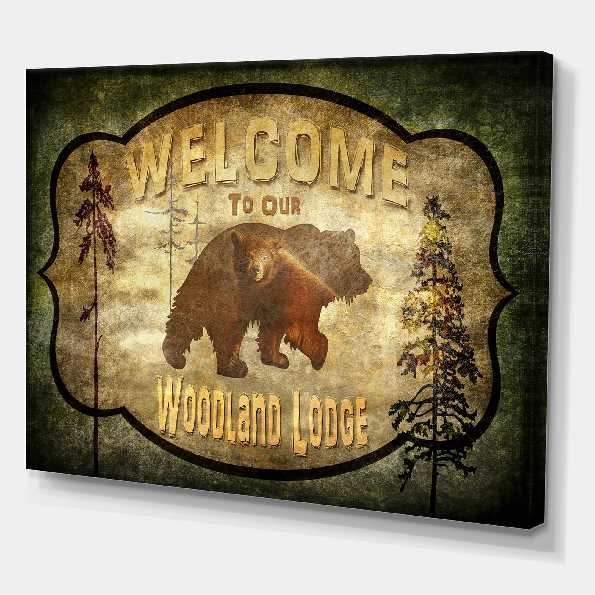 Designart - Welcome_Lodge Bear - Cottage Canvas Art Print