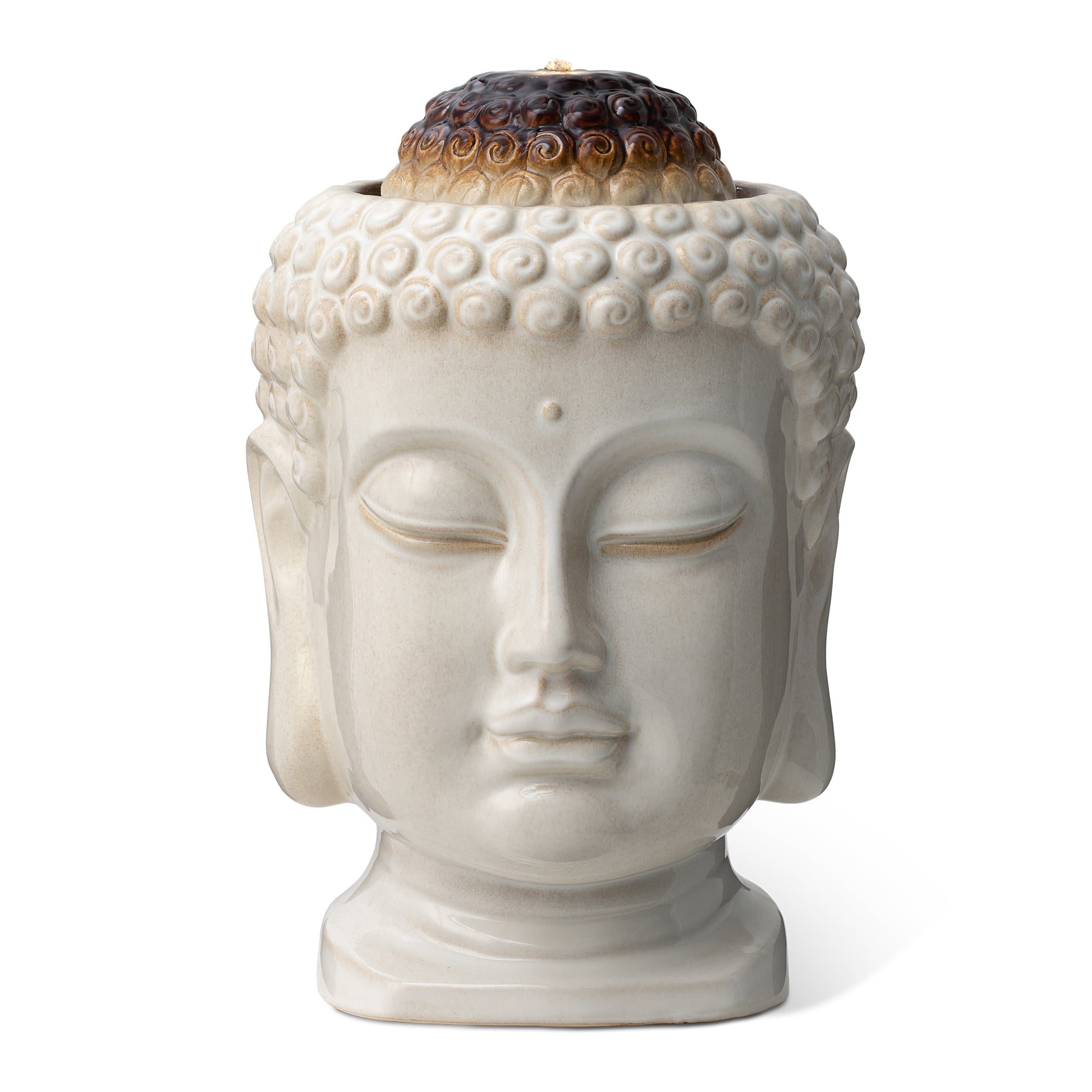 Glitzhome&#xAE; 18.75&#x22; Zen-Style LED Buddha Head Ceramic Outdoor Fountain