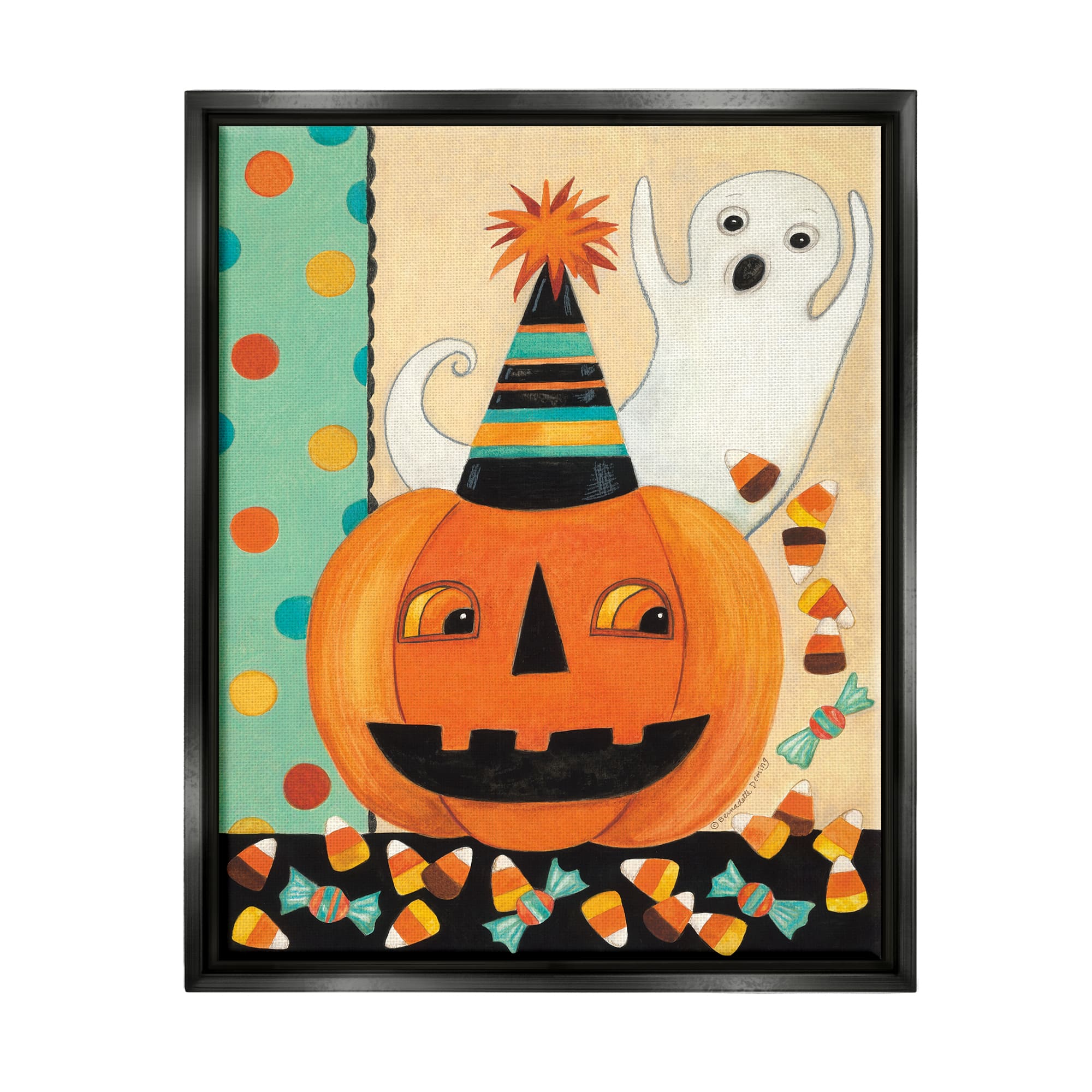 Stupell Industries Vintage Halloween Candy Pattern Framed Floater Canvas Wall Art