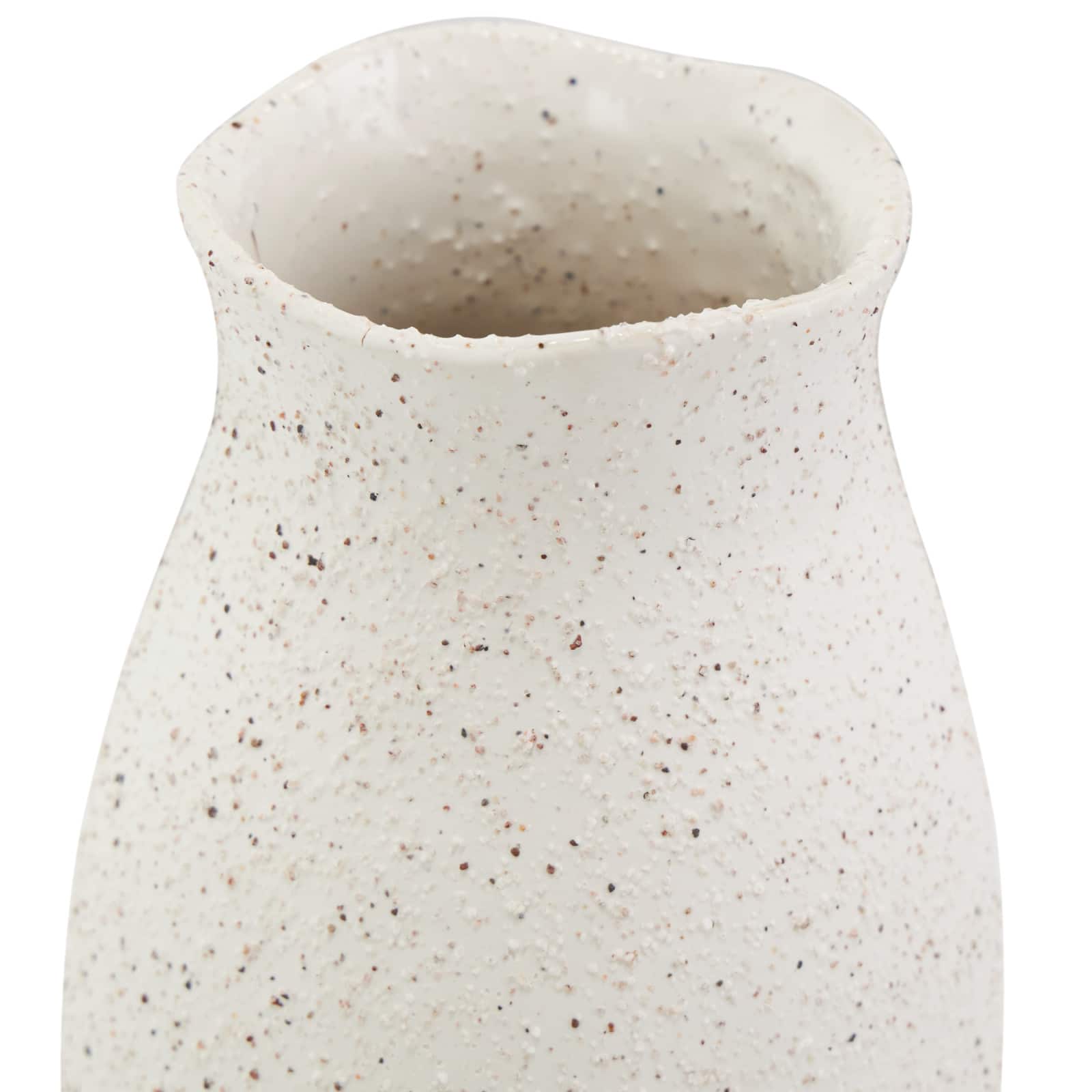 16" Cream Ceramic Abstract Wavy Vase with Textured Speckled Detailing