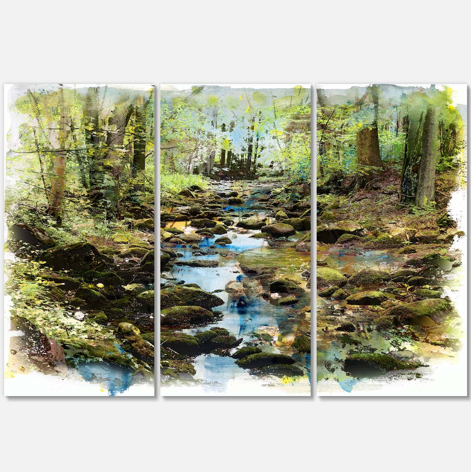 Designart - Stream in the Forest - Landscape Painting Canvas Print