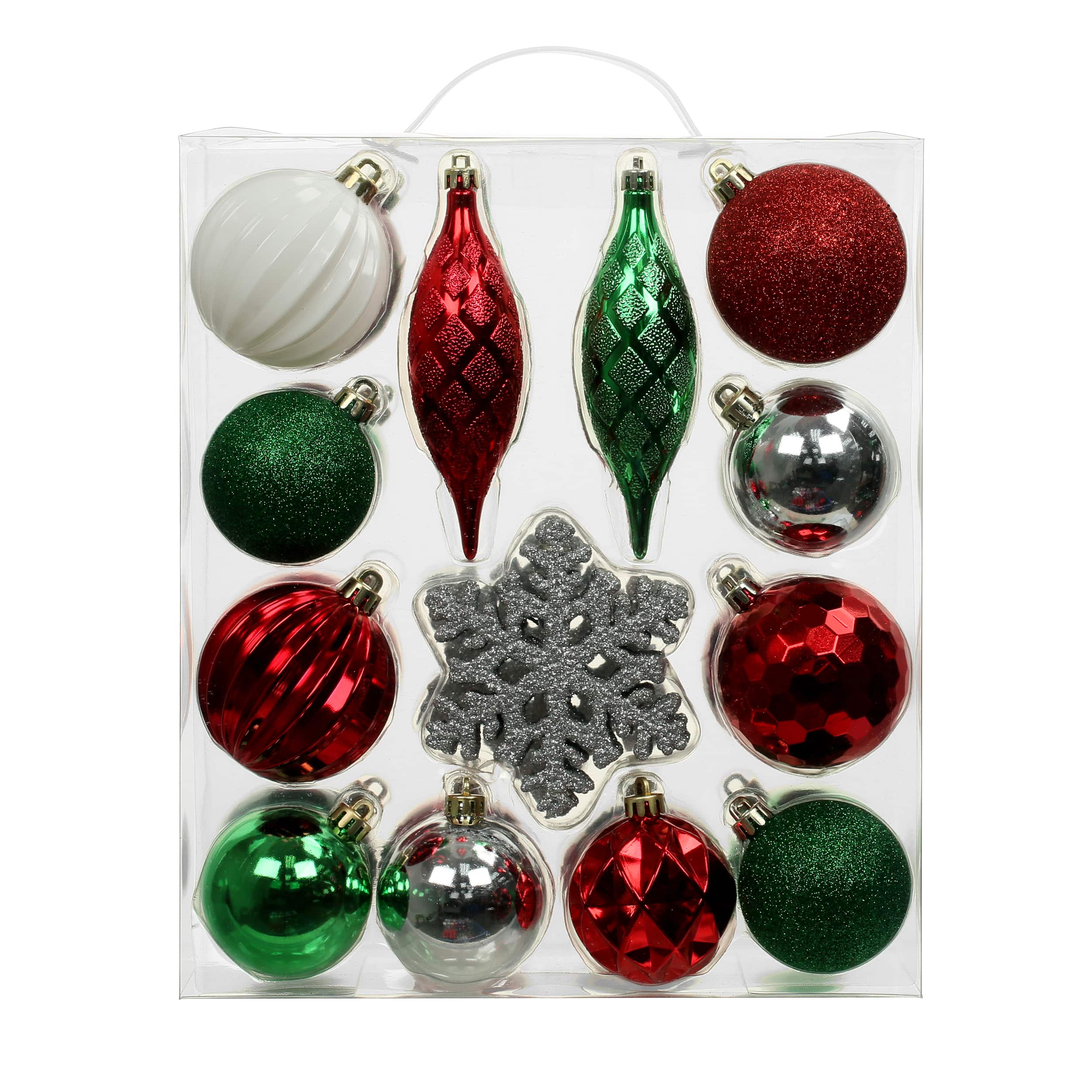 34 Pack Red, Green &#x26; Silver Shatterproof Ornaments by Ashland&#xAE;