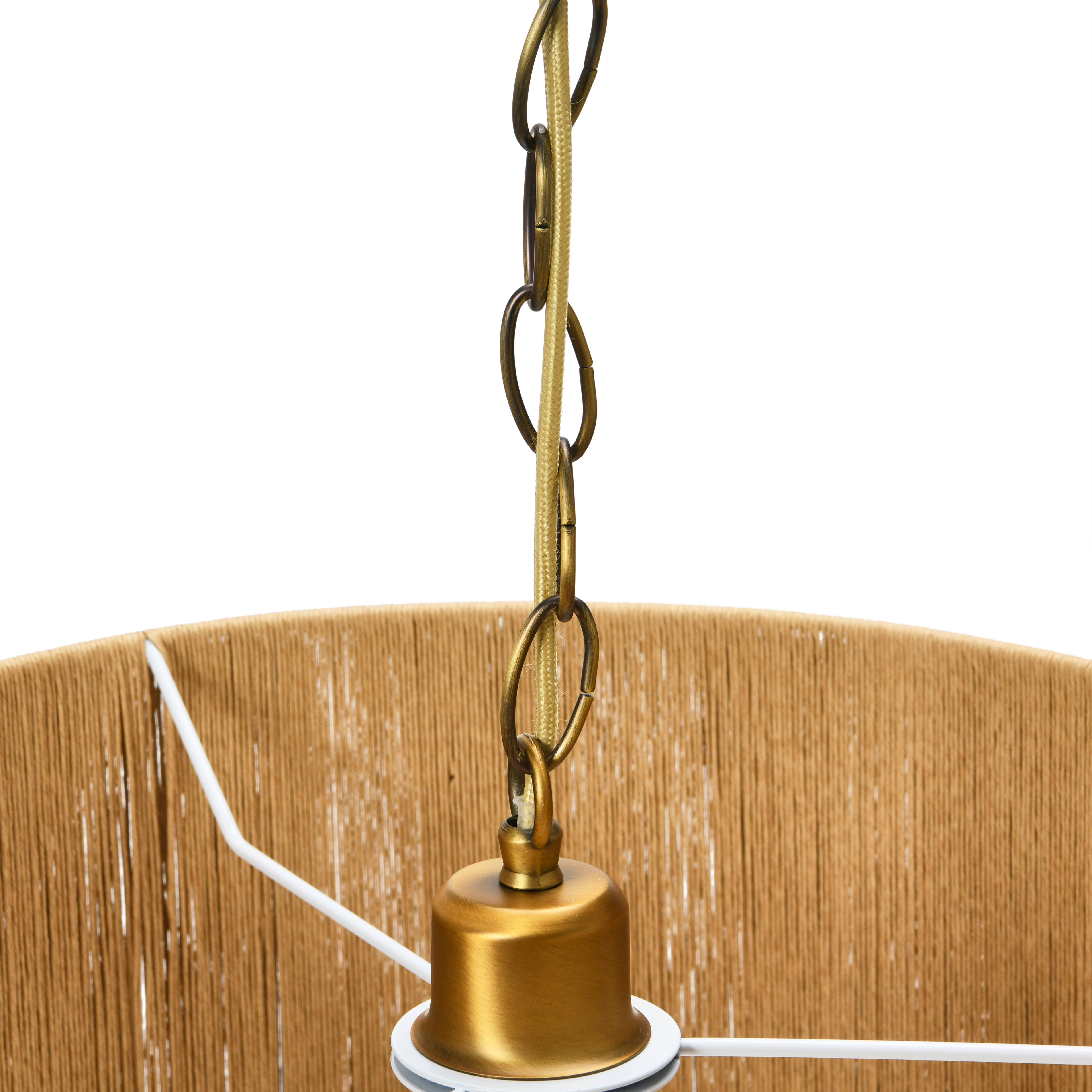 Hello Honey&#xAE; 16&#x22; Brown Coastal Pendant Lamp with Natural Paper Rope Shade, Fringe Detail and Iron Base