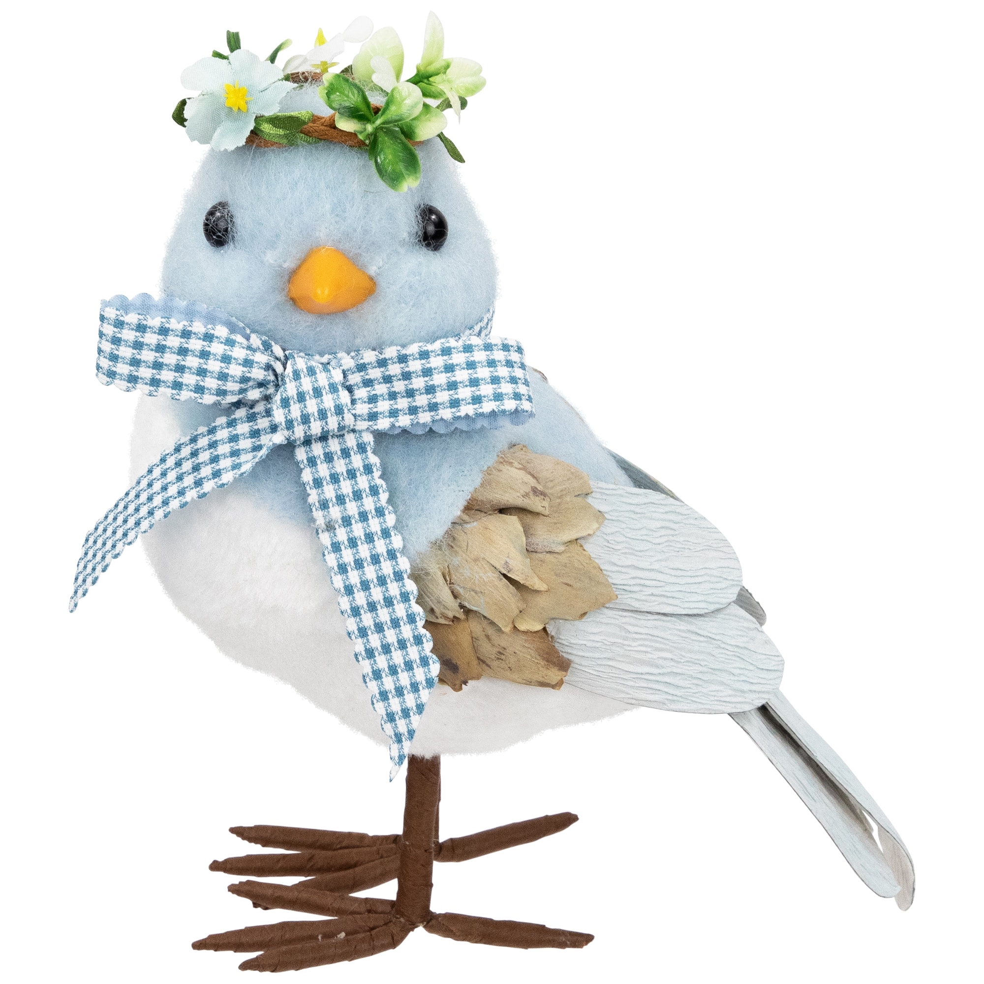 7.25&#x22; Blue Plush Easter Bluebird Accent with Gingham Bow