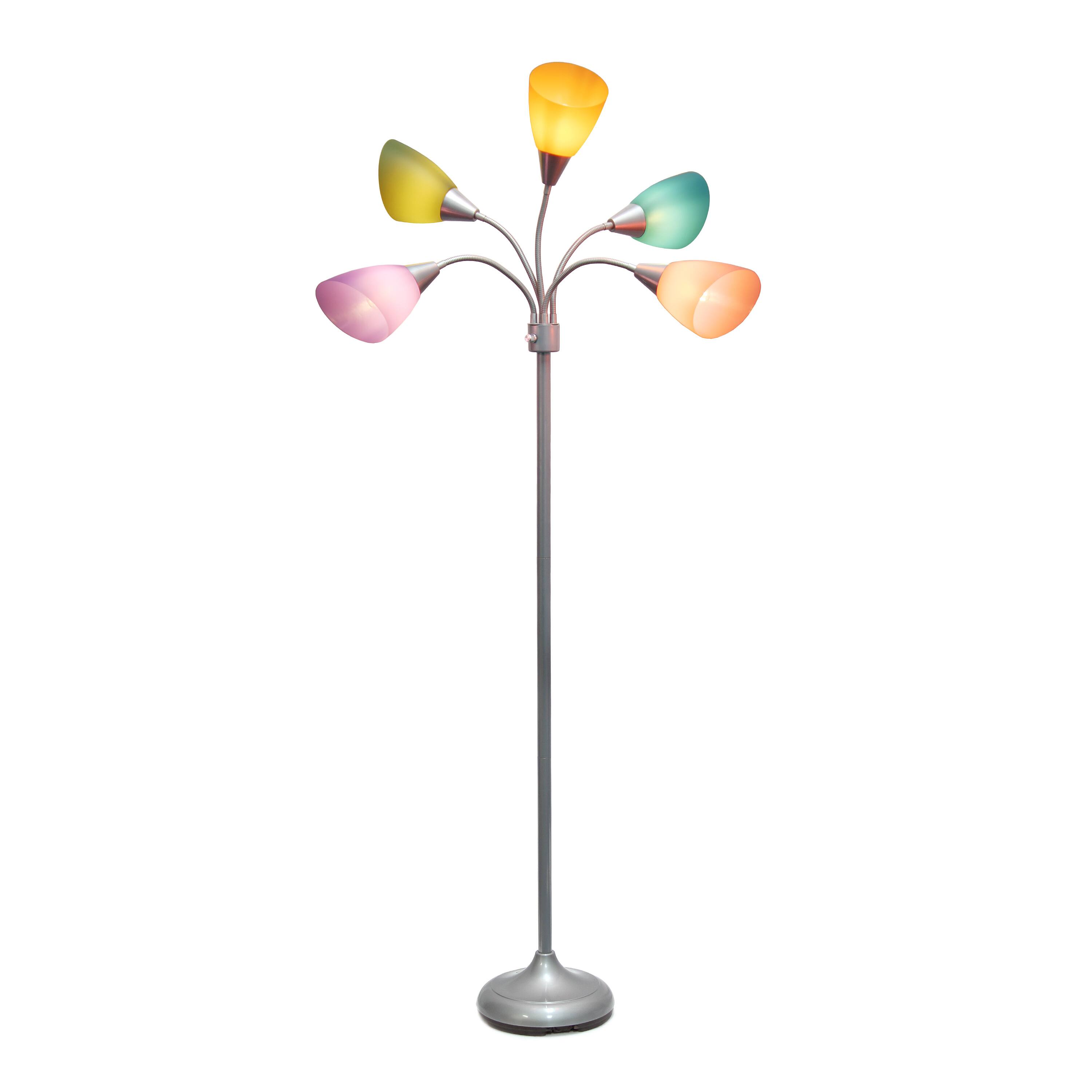 Simple Designs&#x2122; 5.6ft. 5-Light Gooseneck Silver Floor Lamp