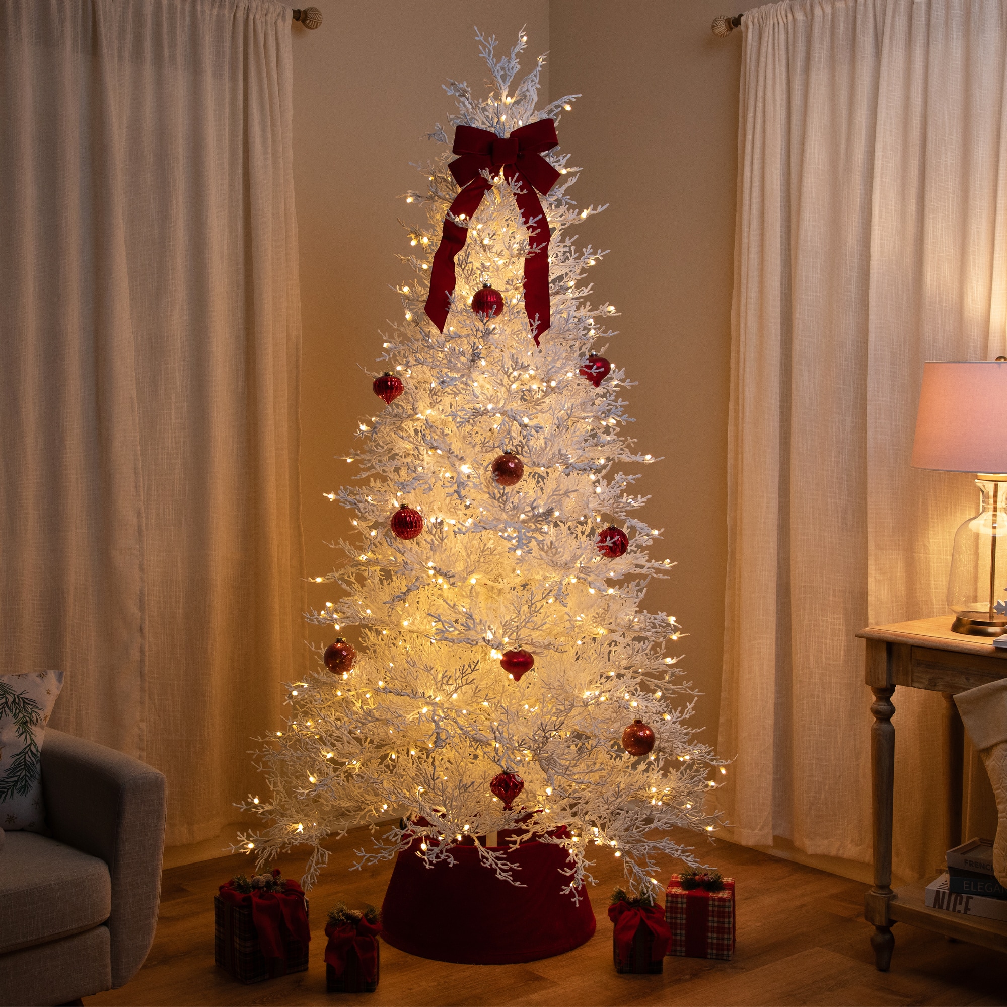 6ft. Pre-Lit Flocked Twig Artificial Christmas Tree, Warm White LED Lights