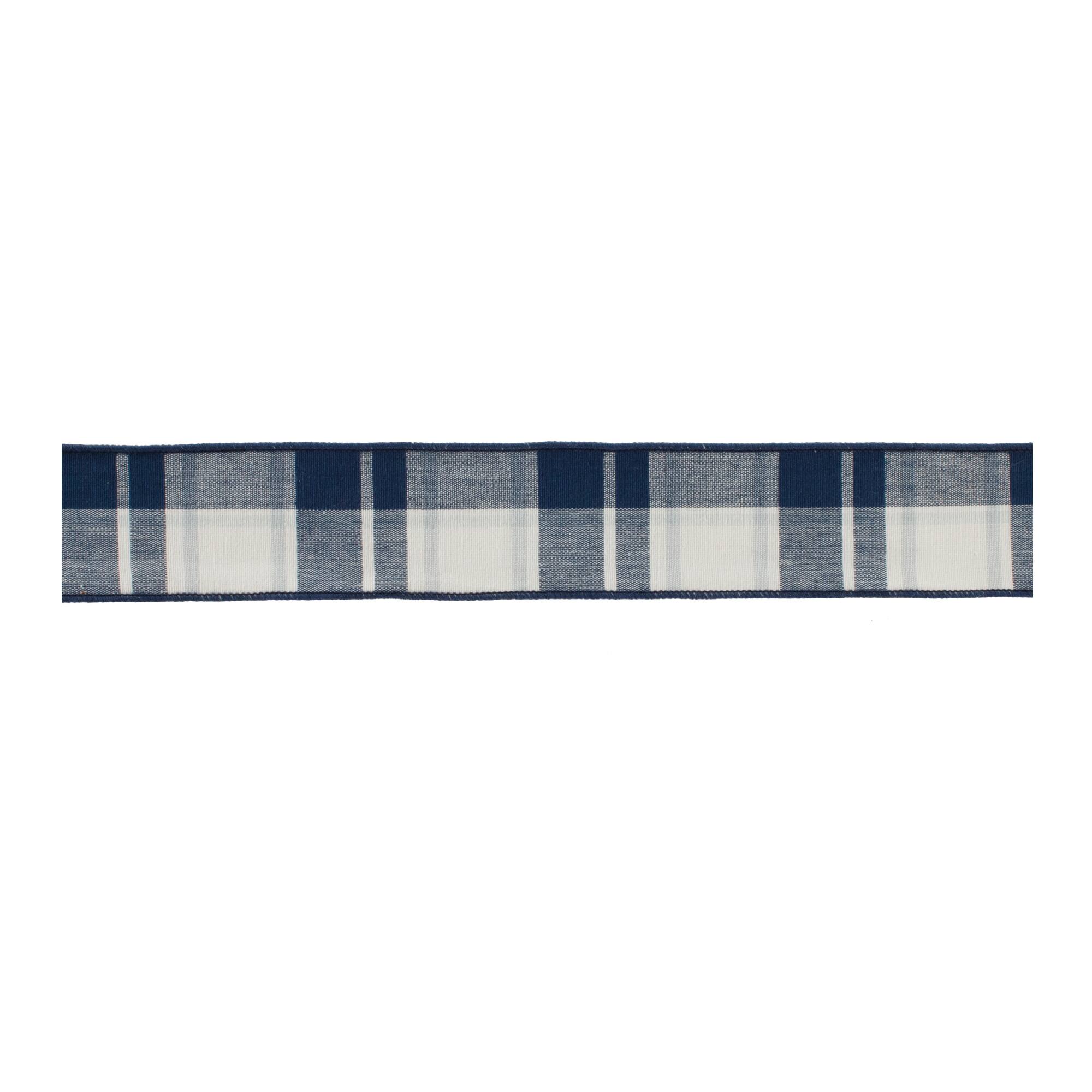 2.5" x 5yd. Navy Blue & White Wired Plaid Cotton Ribbon, 2ct.