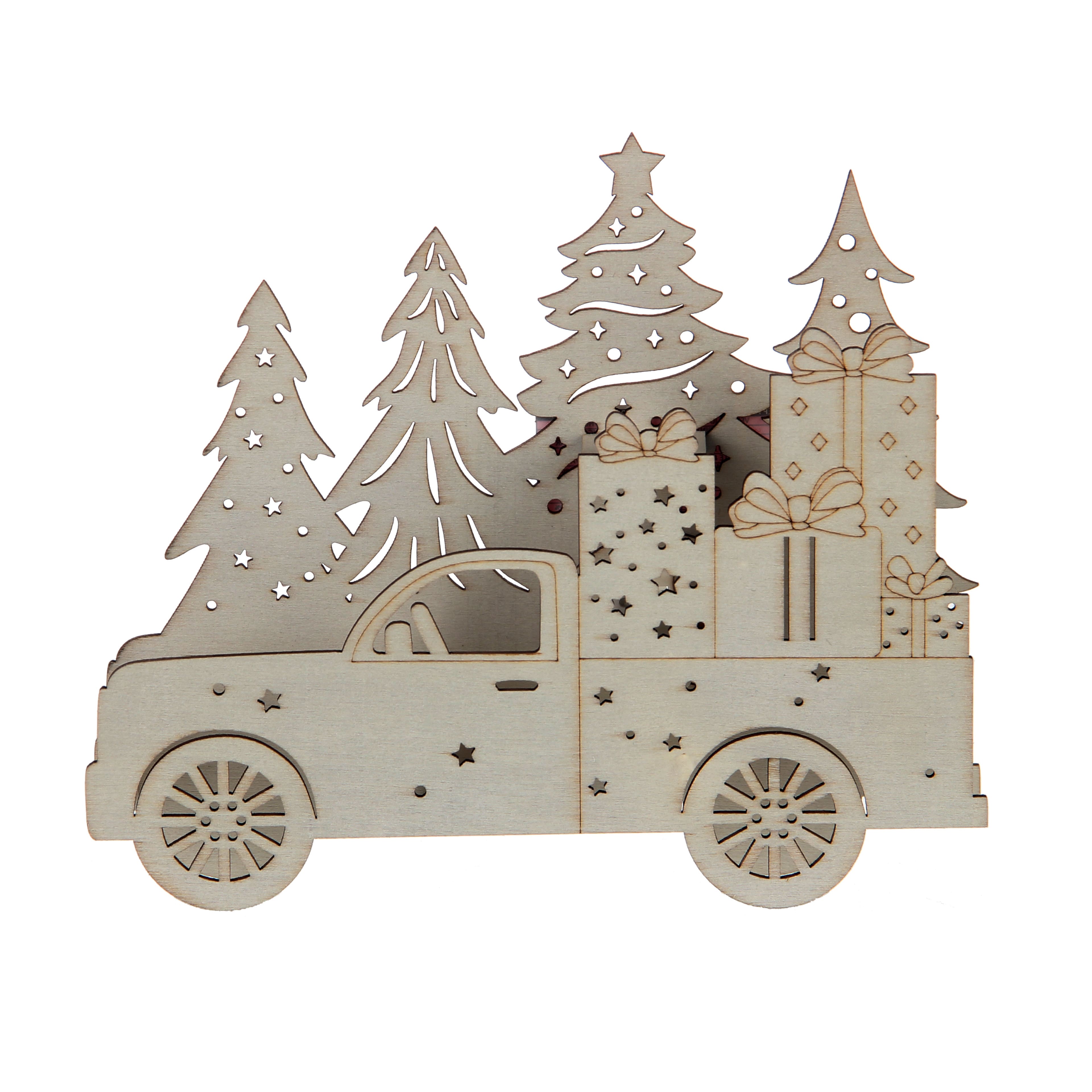 7&#x22; Truck with Presents LED DIY Wood D&#xE9;cor by Make Market&#xAE;