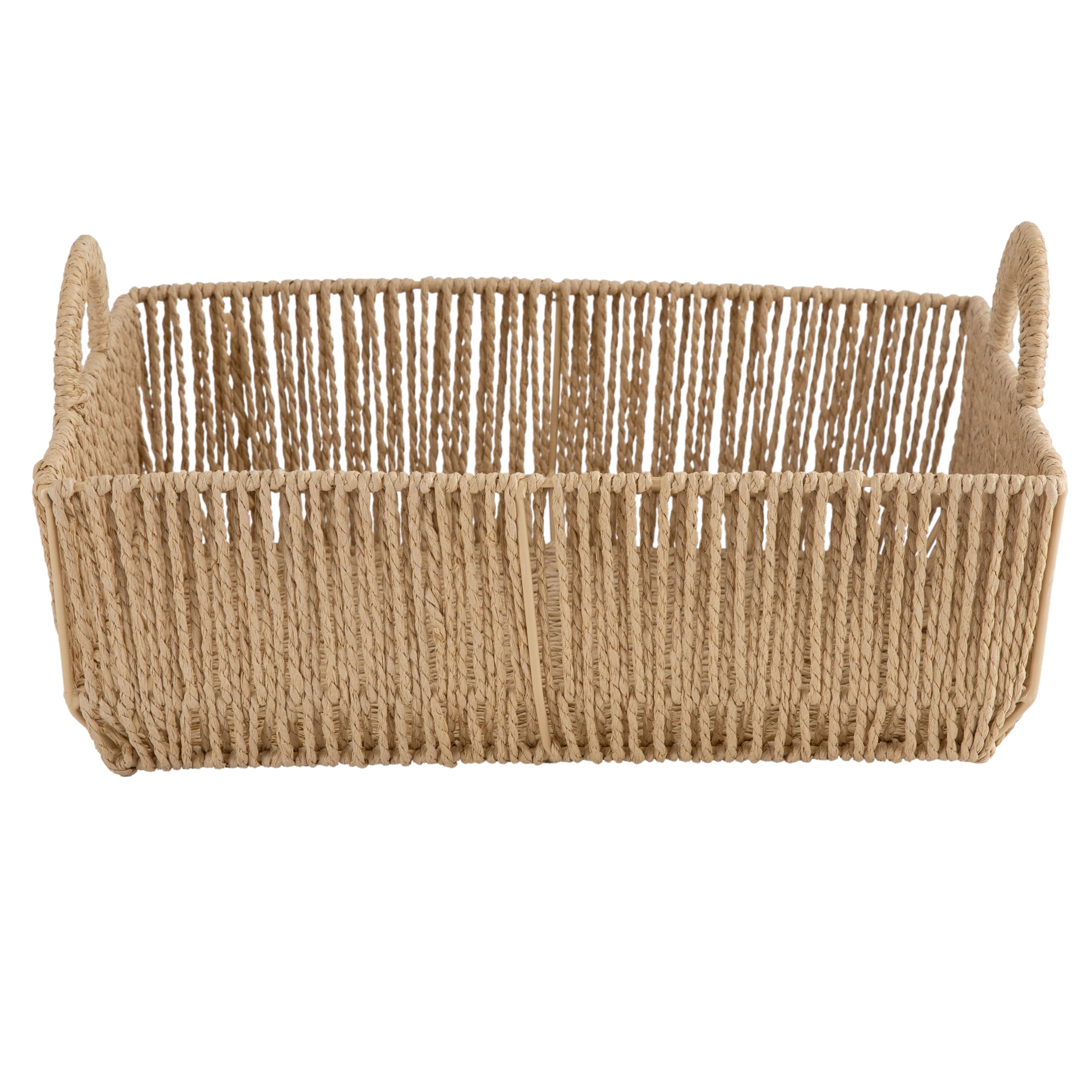 Simplify Large Vertical Weave Shelf Storage Basket with Round Handles