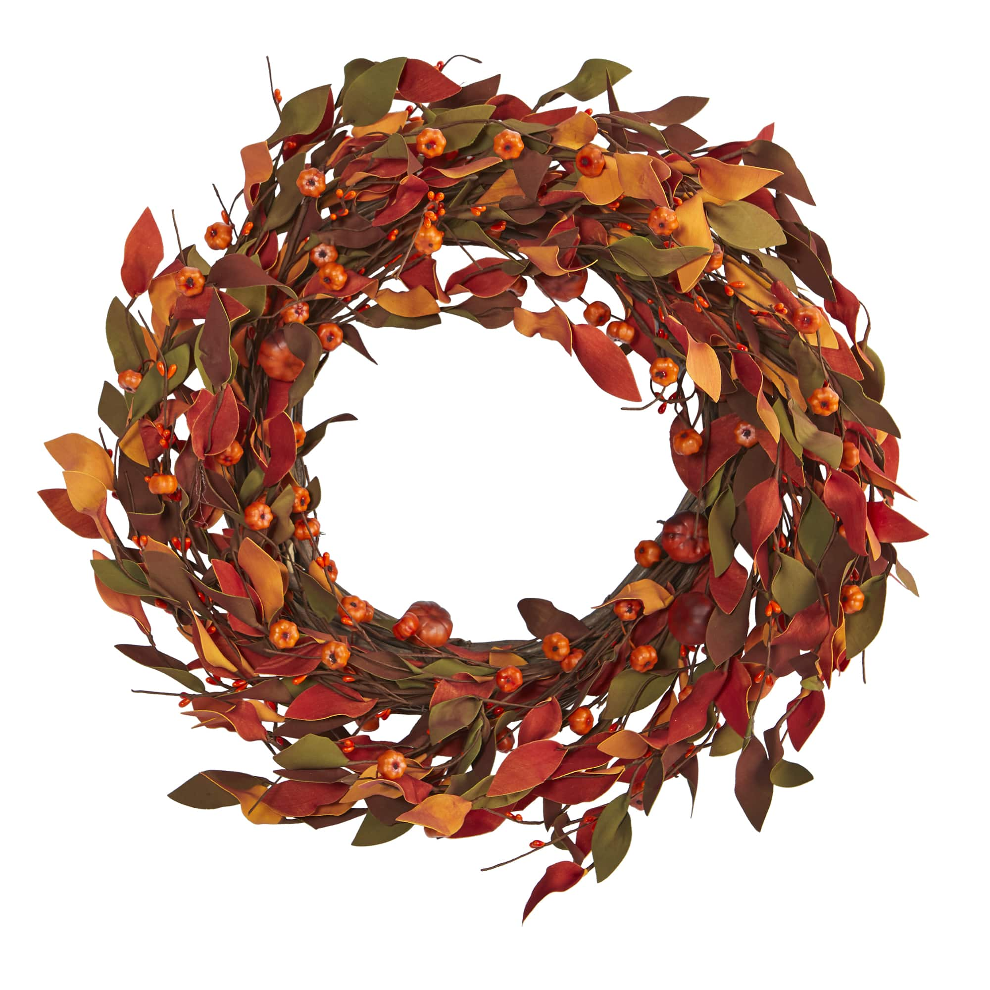 20&#x22; Harvest Leaf &#x26; Mini Pumpkin Wreath