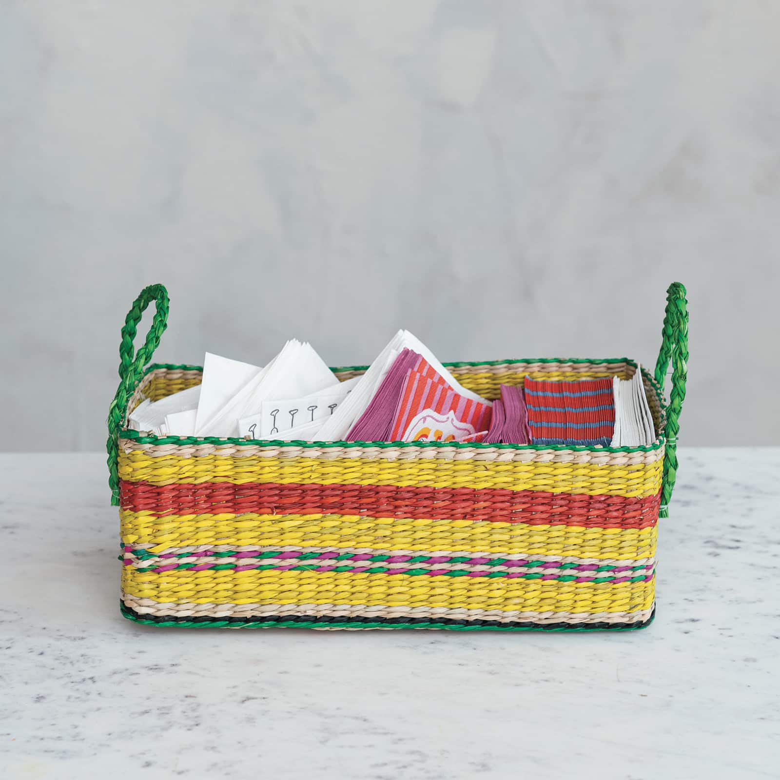 Hello Honey® 13.5" Multicolor Striped Hand-Woven Seagrass Basket
