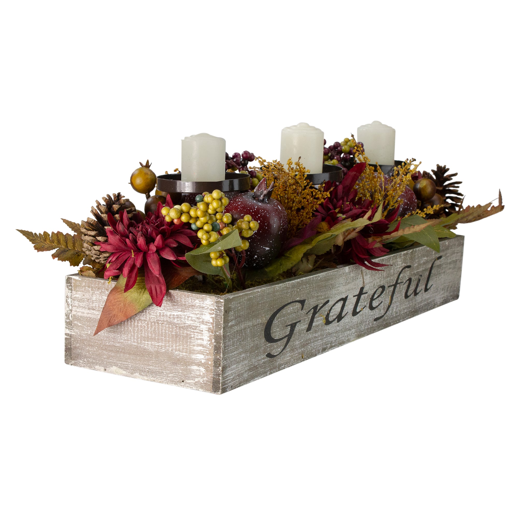 24" Autumn Harvest Pomegranate 3-Piece Candle Holder