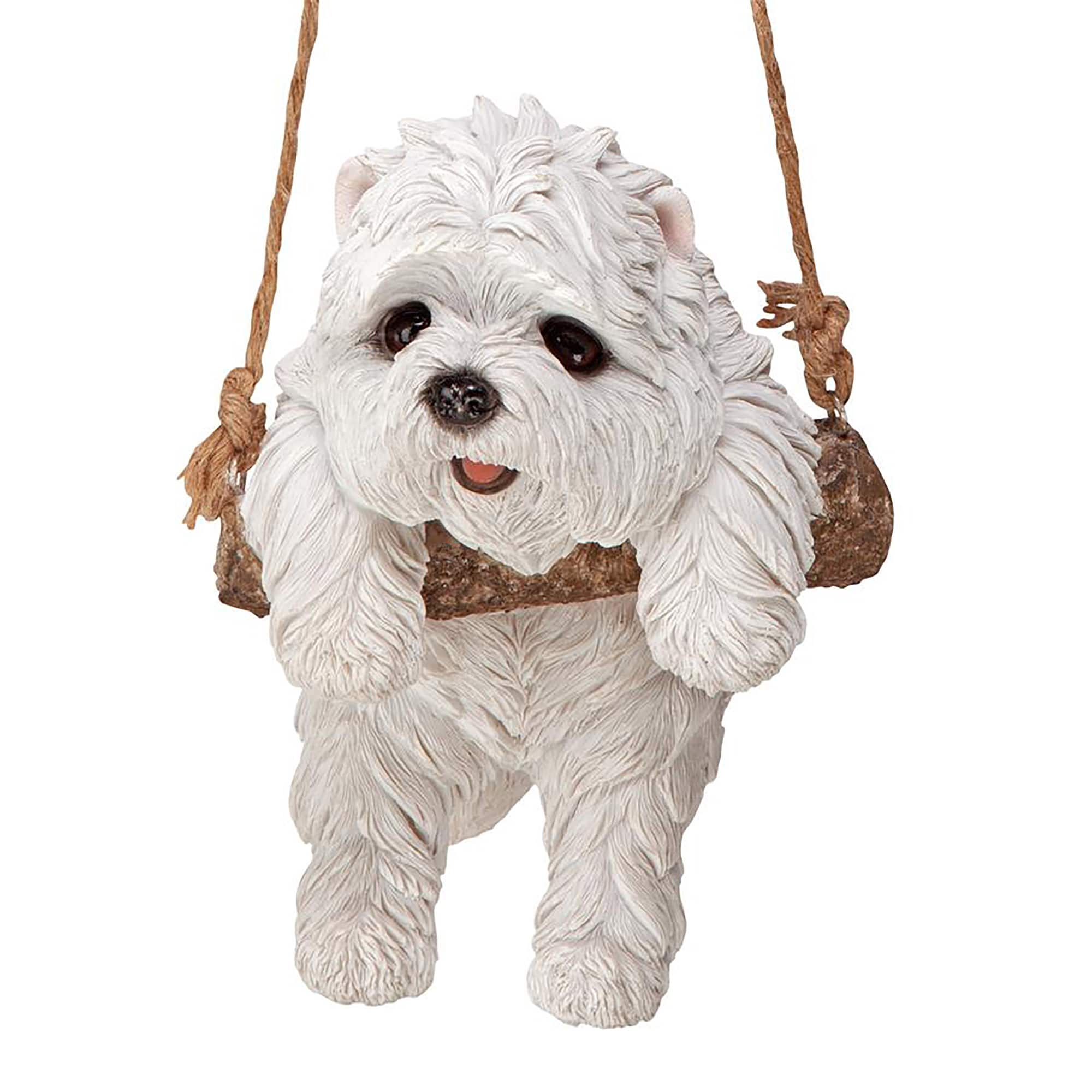Design Toscano 8&#x22; White Maltese Puppy on a Perch Hanging Dog Sculpture