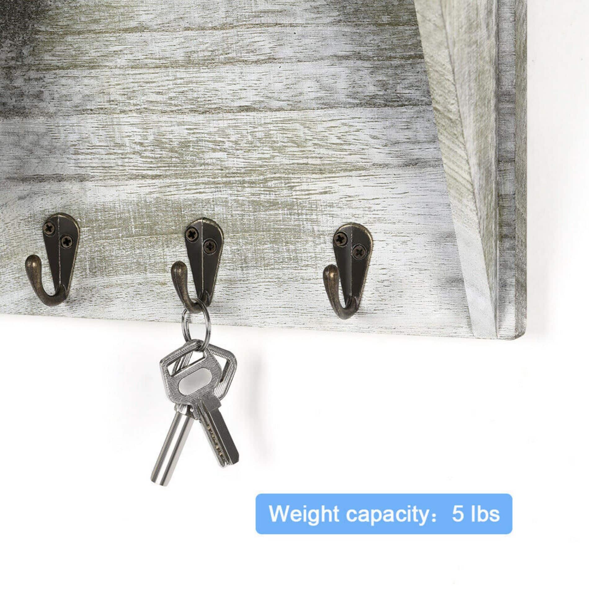 NEX&#x2122; Rustic Gray Wall-Mount Mail &#x26; Key Holder with 6 Key Hooks and Shelf