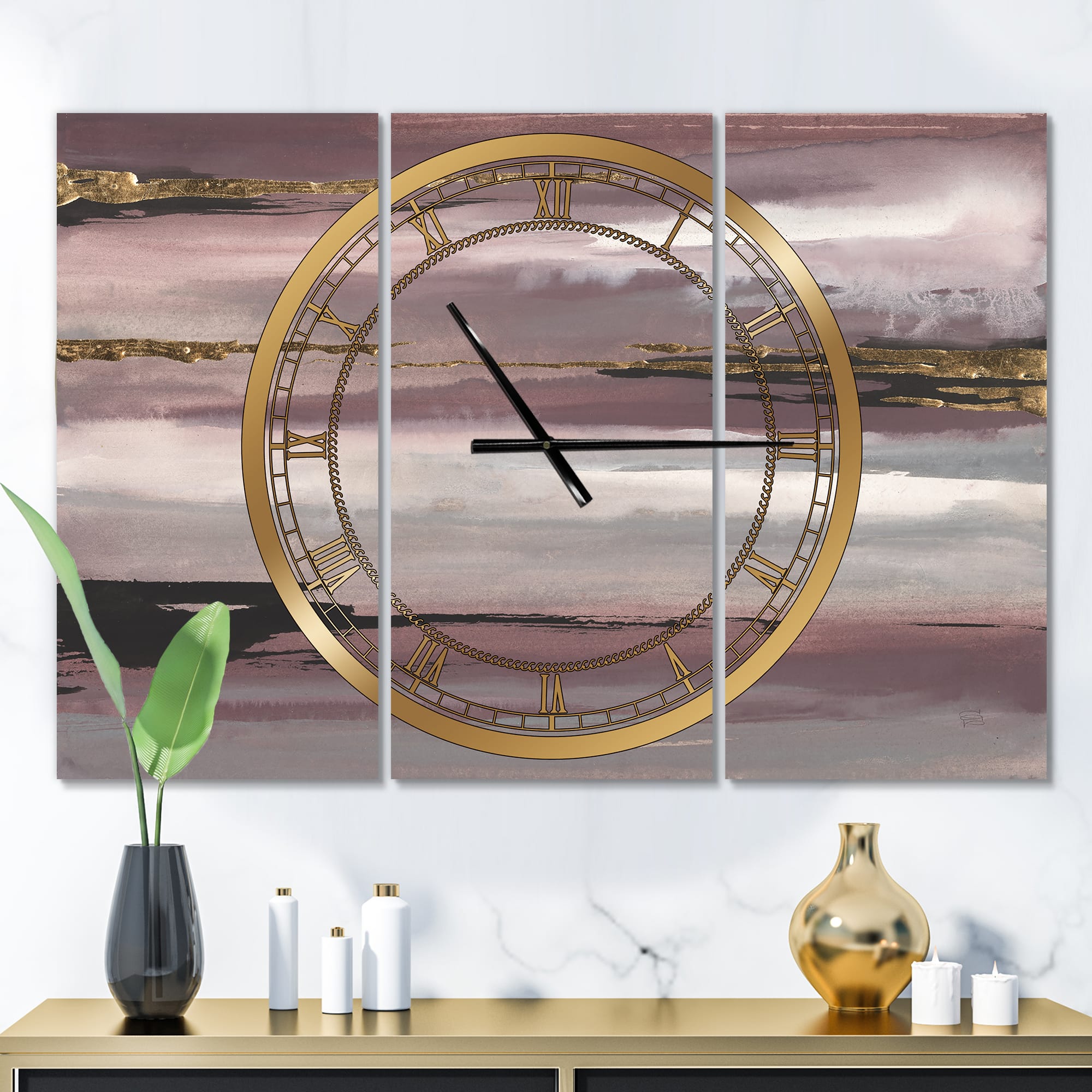 Designart 'Purple Glam Storm Ii Modern Multipanel Wall Clock