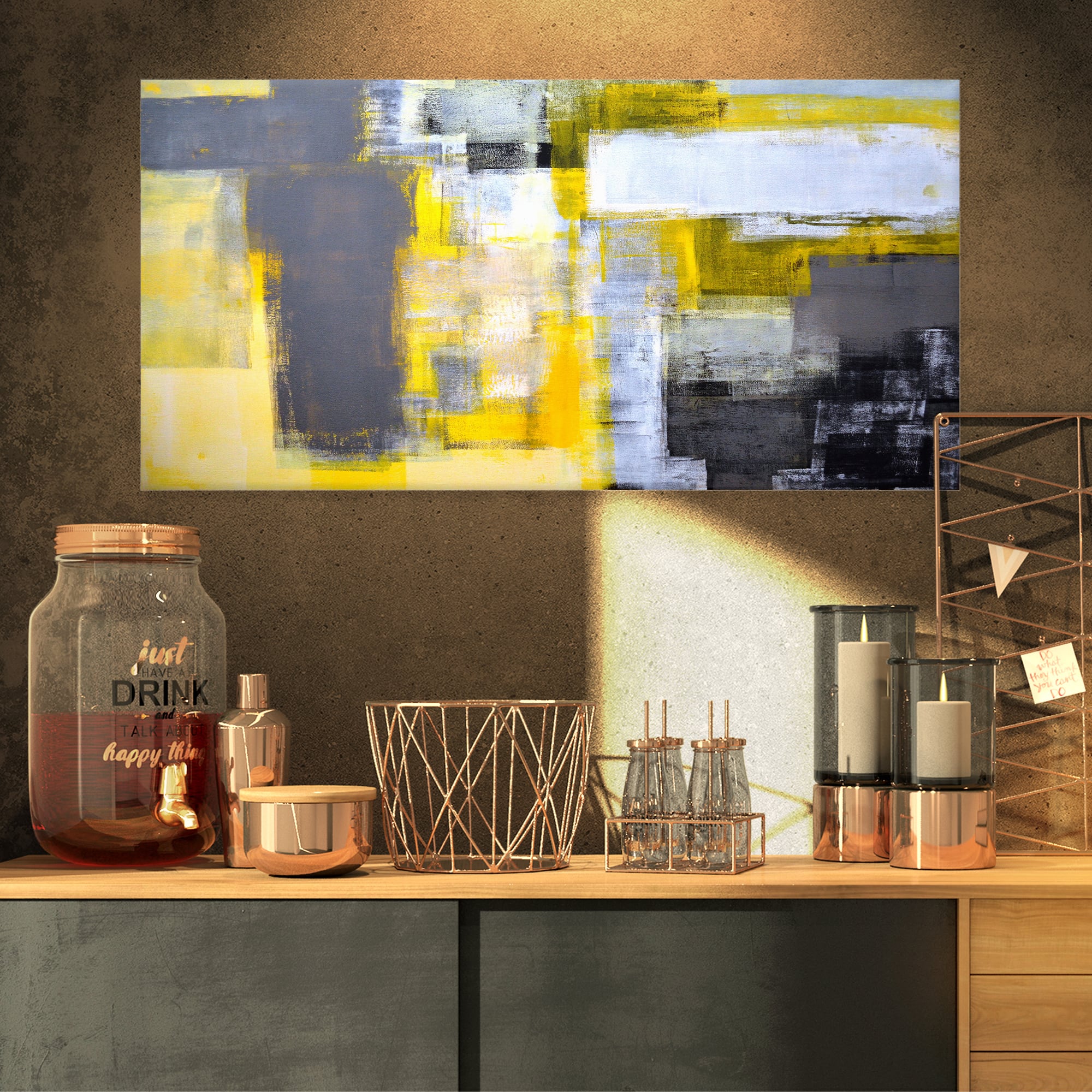 Designart - Grey and Yellow Blur Abstract - Abstract Canvas Art Print