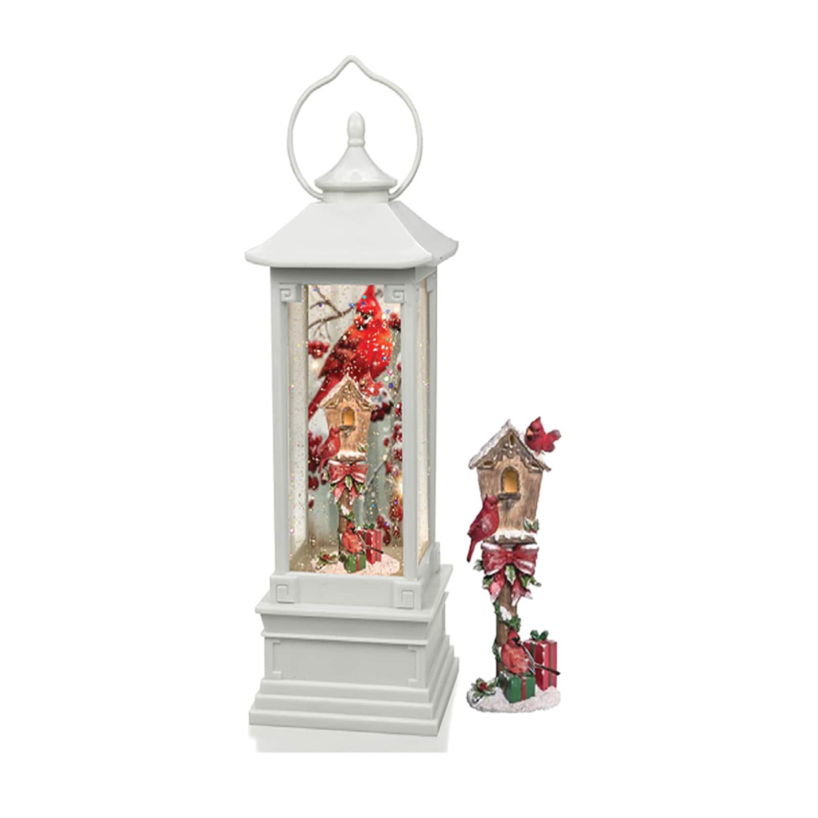 11" Cardinal Swirl Lantern Snow Globe
