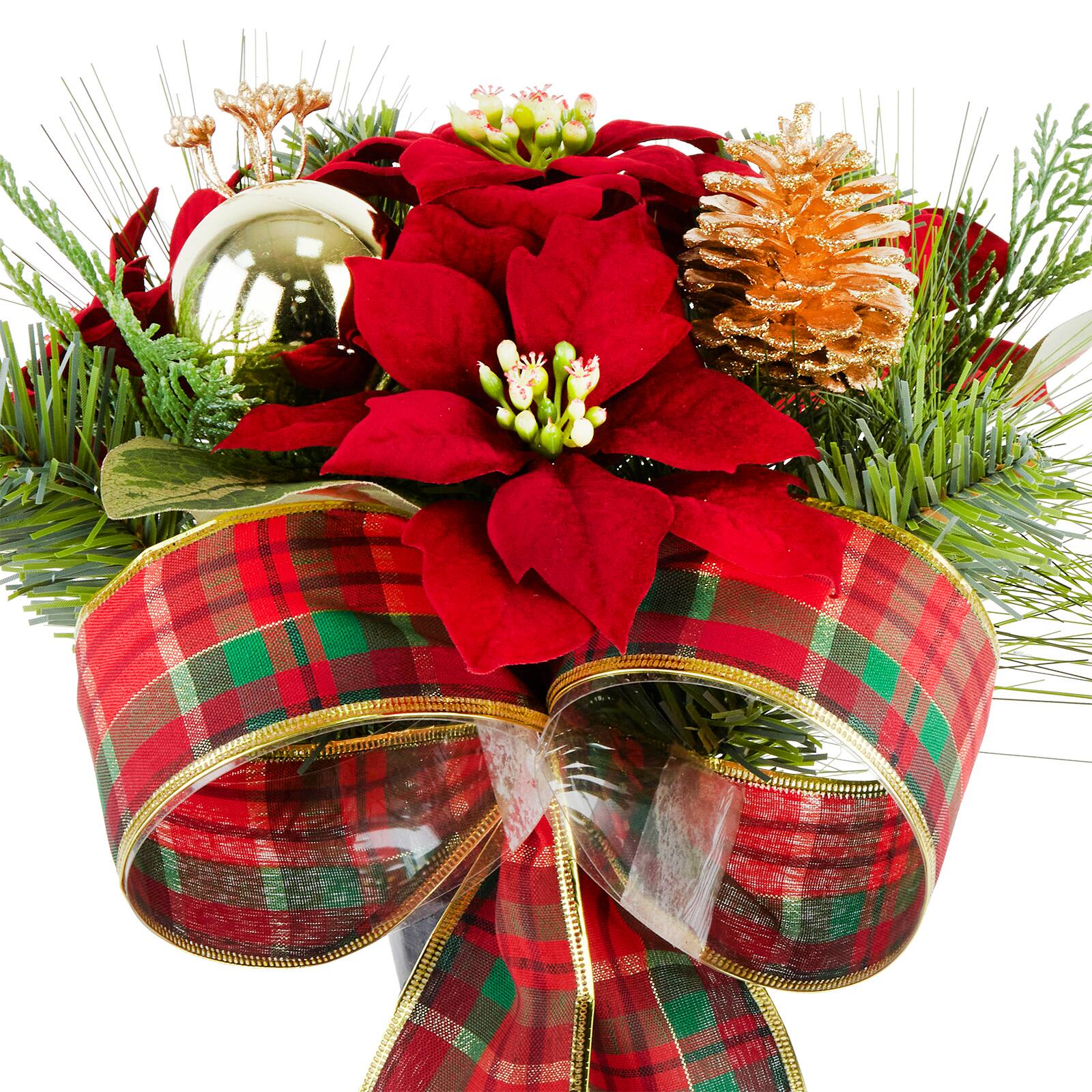 Magnolia, Poinsettia & Plaid Christmas Ribbon Remembrance Cone by Ashland®