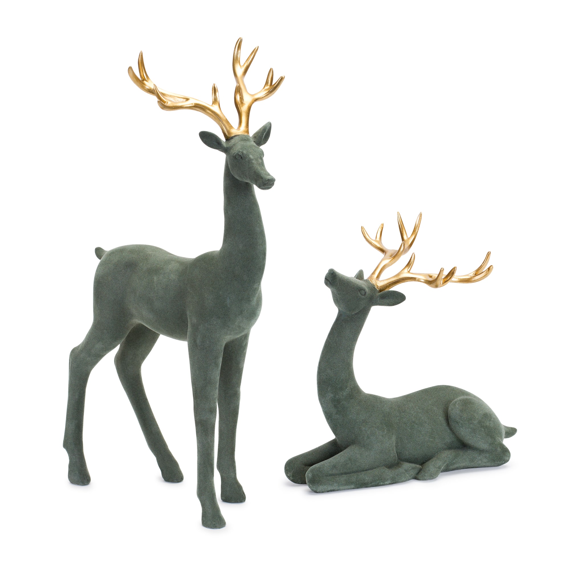 Flocked Deer Figurine Set, 10&#x22; &#x26; 19&#x22;