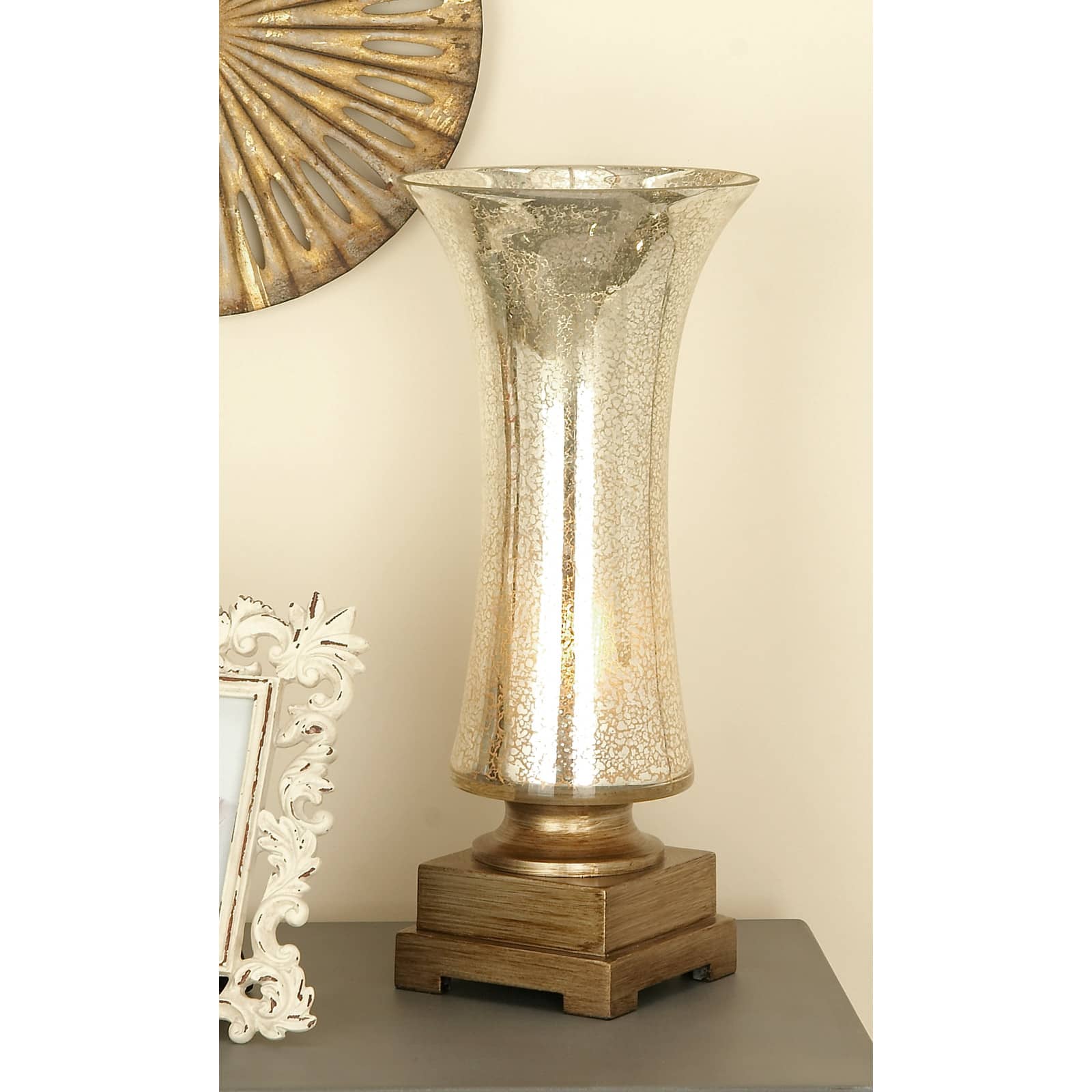 Set of 2" Gold Glass Glam Uplight, 18"