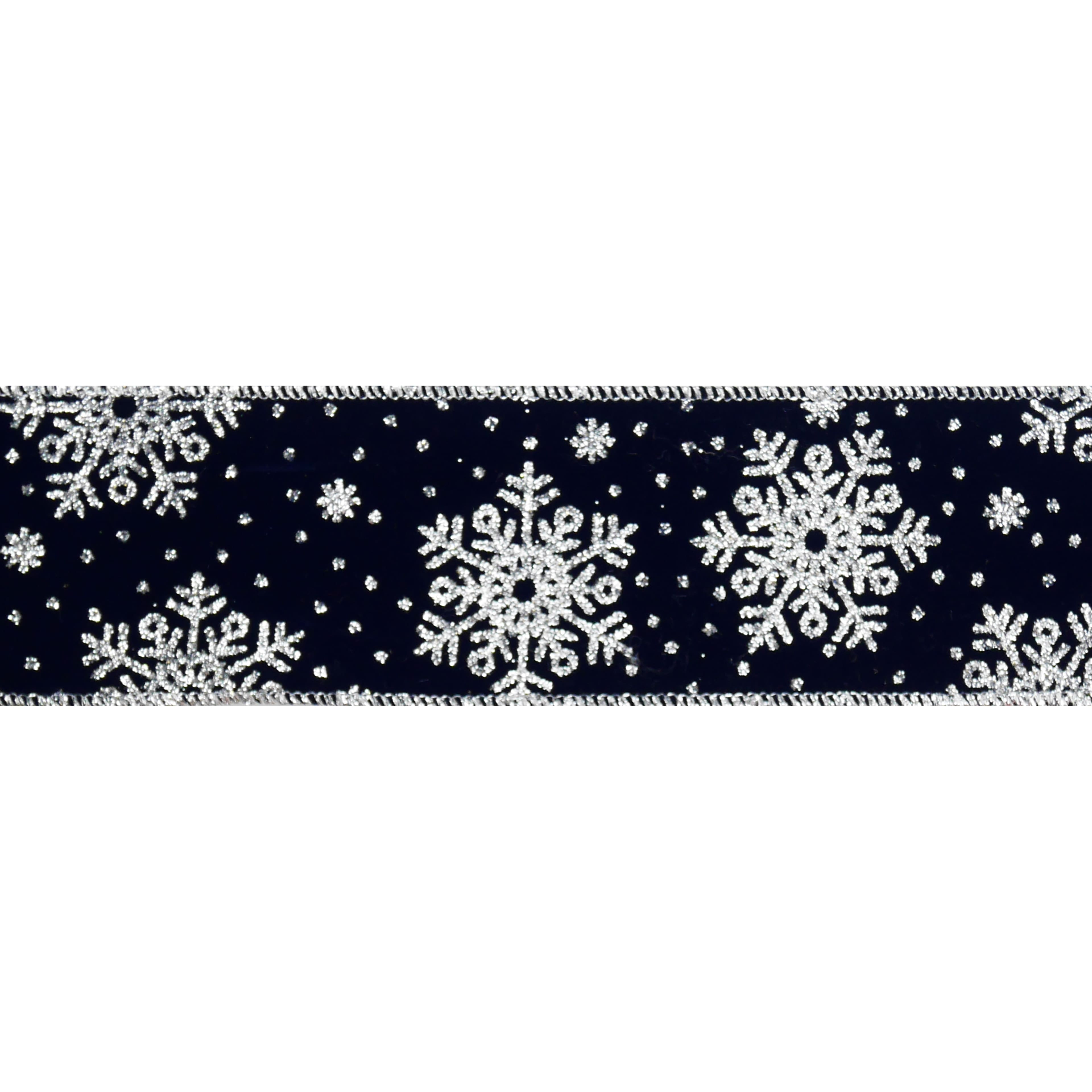 2.5&#x22; x 20ft. Navy &#x26; Silver Snowflake Wired Velvet Ribbon by Celebrate It&#xAE;