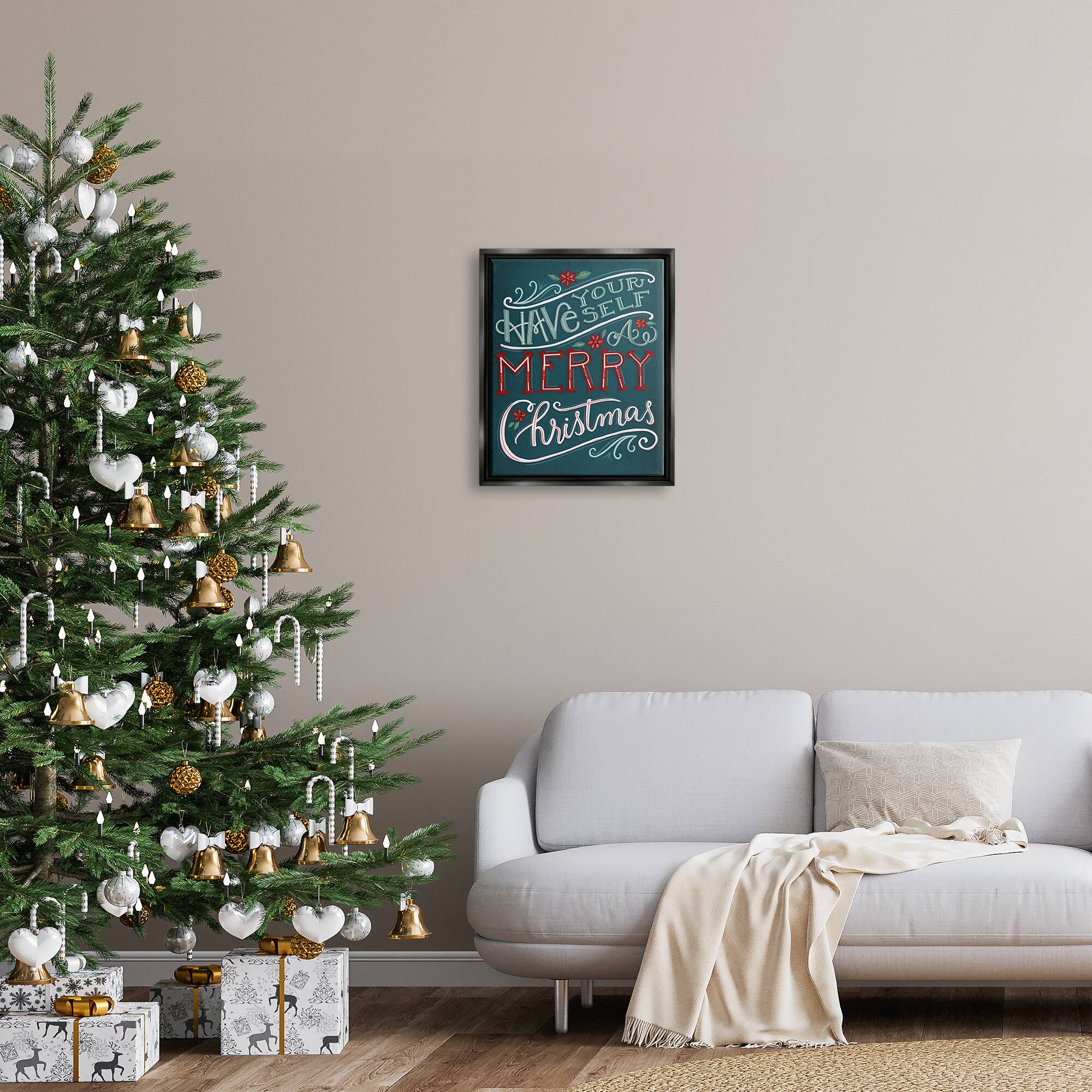 Stupell Industries Have Yourself Merry Christmas Phrase Framed Floater Canvas Wall Art