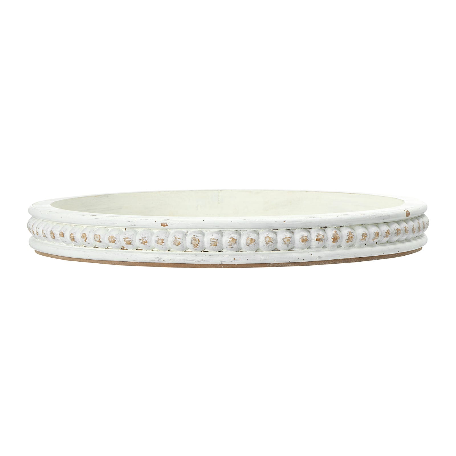 16" Decorative Round Wood Tray with Hobnail Edge