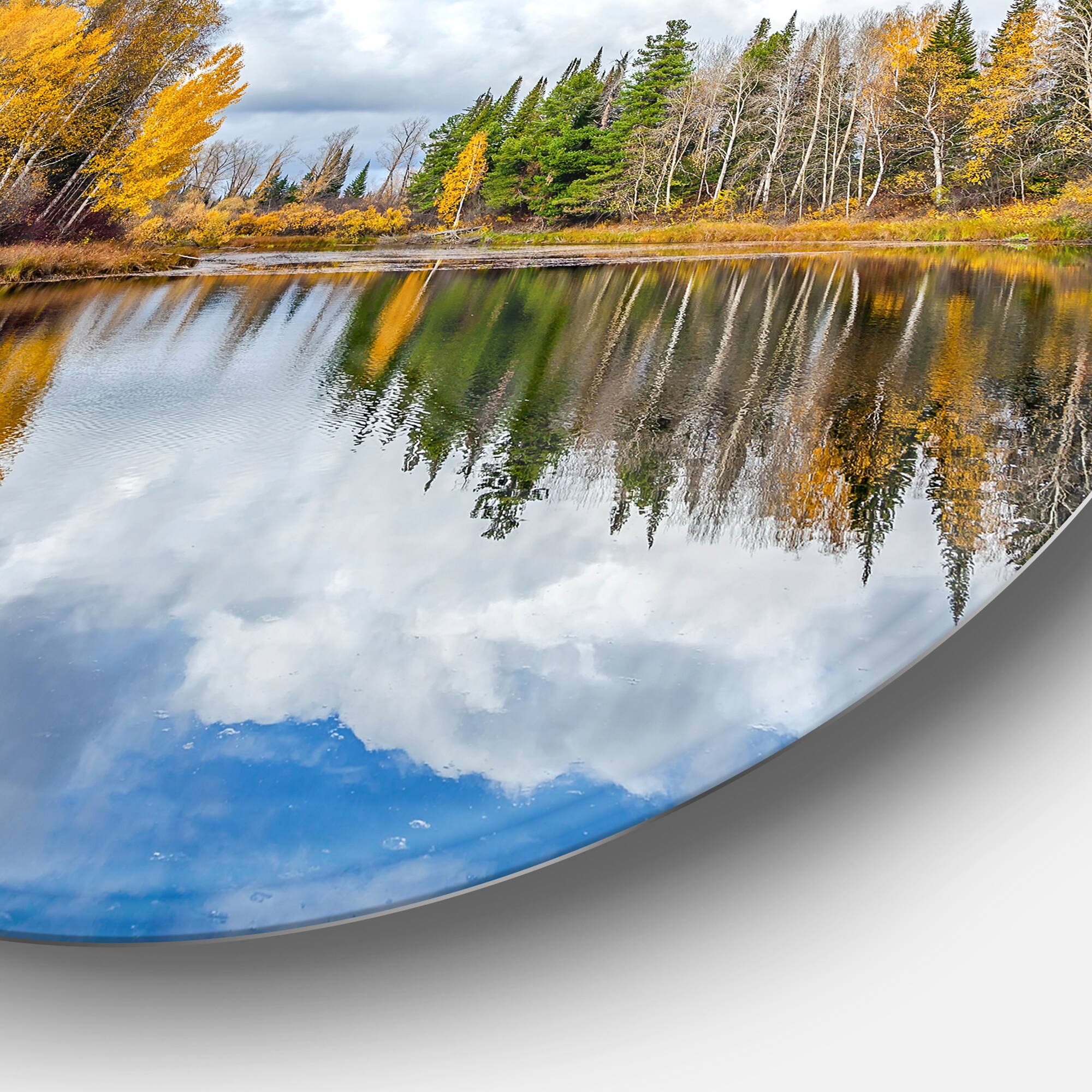 Designart - Nice Autumn Trees With Forest Lake' Landscape Metal Circle Wall Art