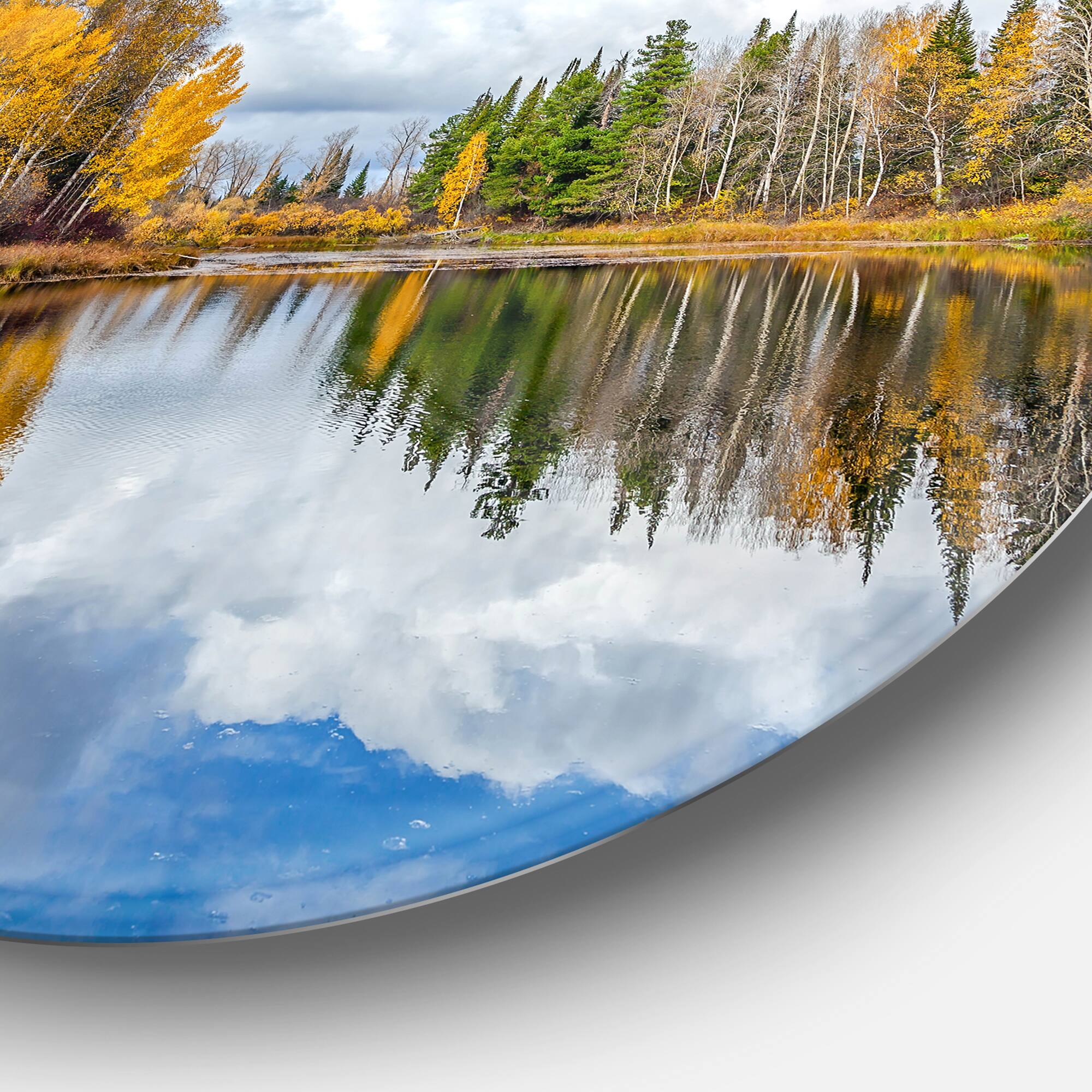 Designart - Nice Autumn Trees With Forest Lake&#x27; Landscape Metal Circle Wall Art