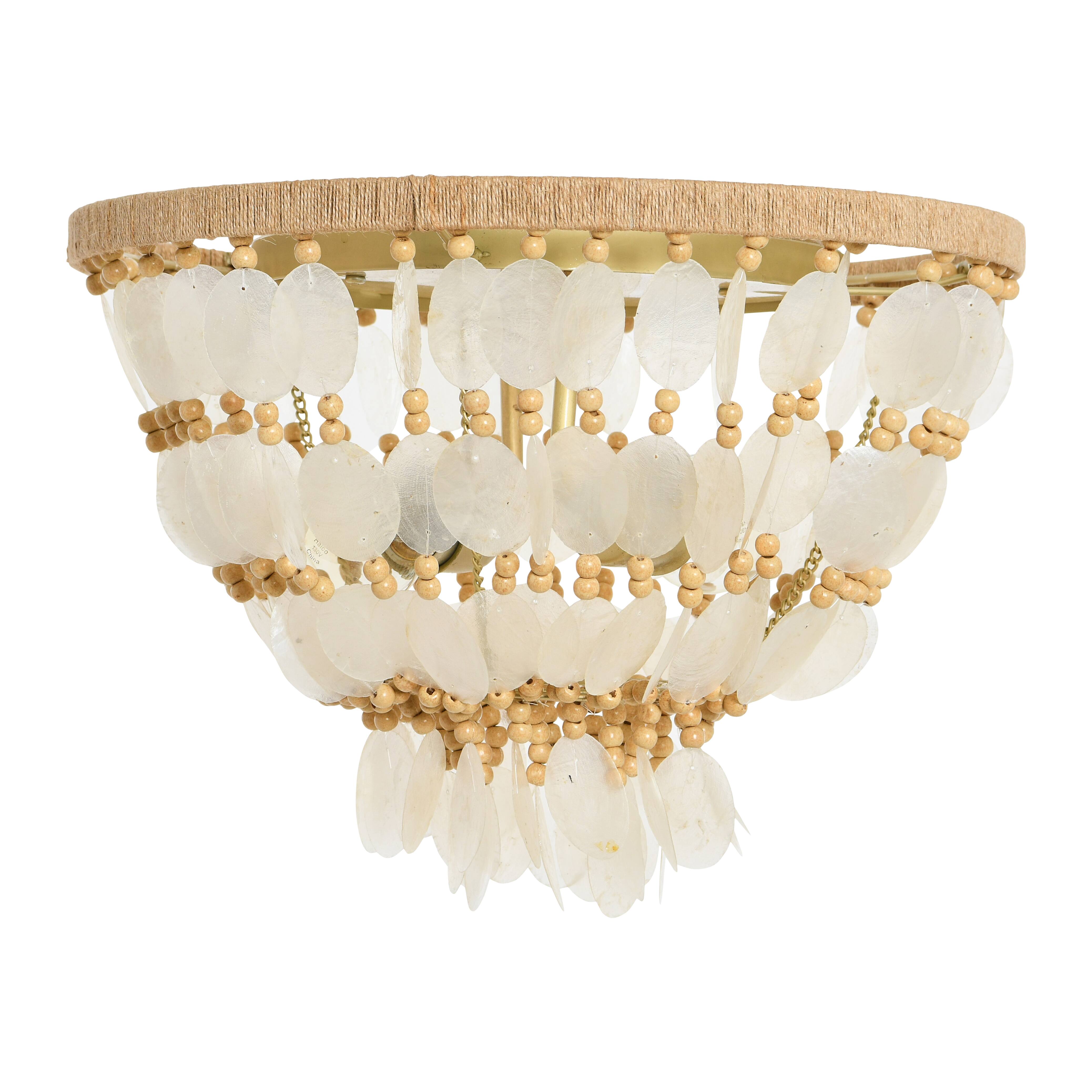 Hello Honey® 15" Round Capiz and Wood Bead Flush Mount Ceiling Light