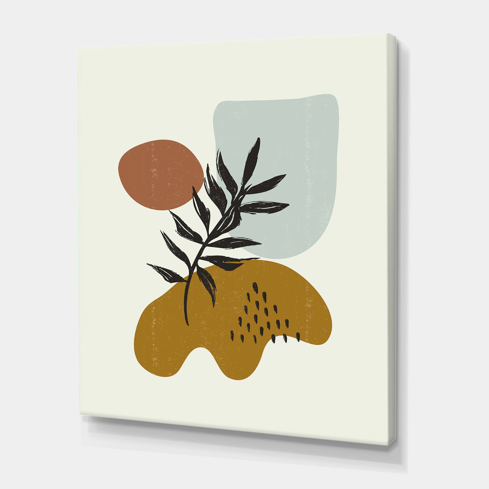 Designart - Botanical Minimalist Leaf With Abstract Shapes II - Modern Canvas Wall Art Print