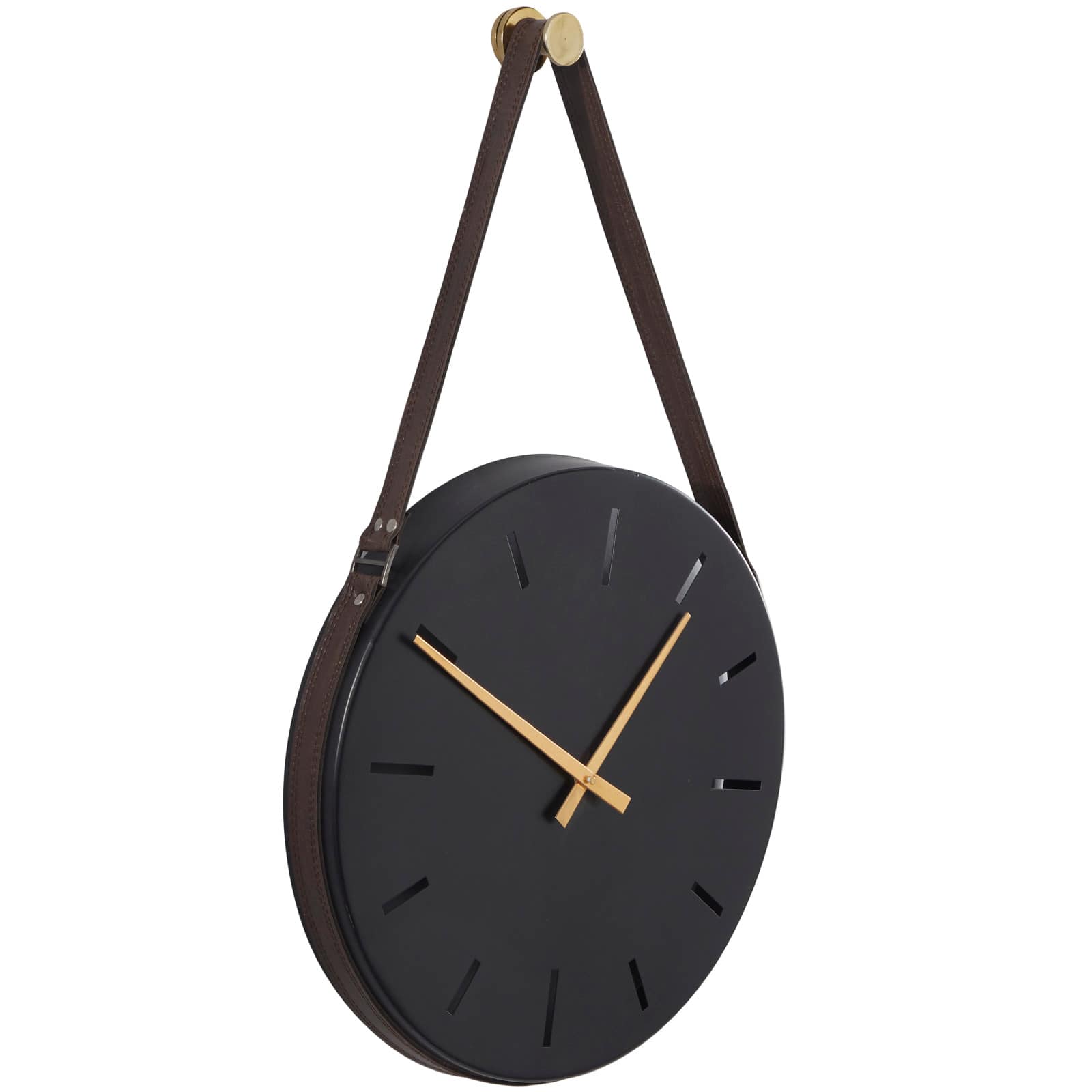 27&#x22; Black Stainless Steel Wall Clock with Leather Hanging Straps