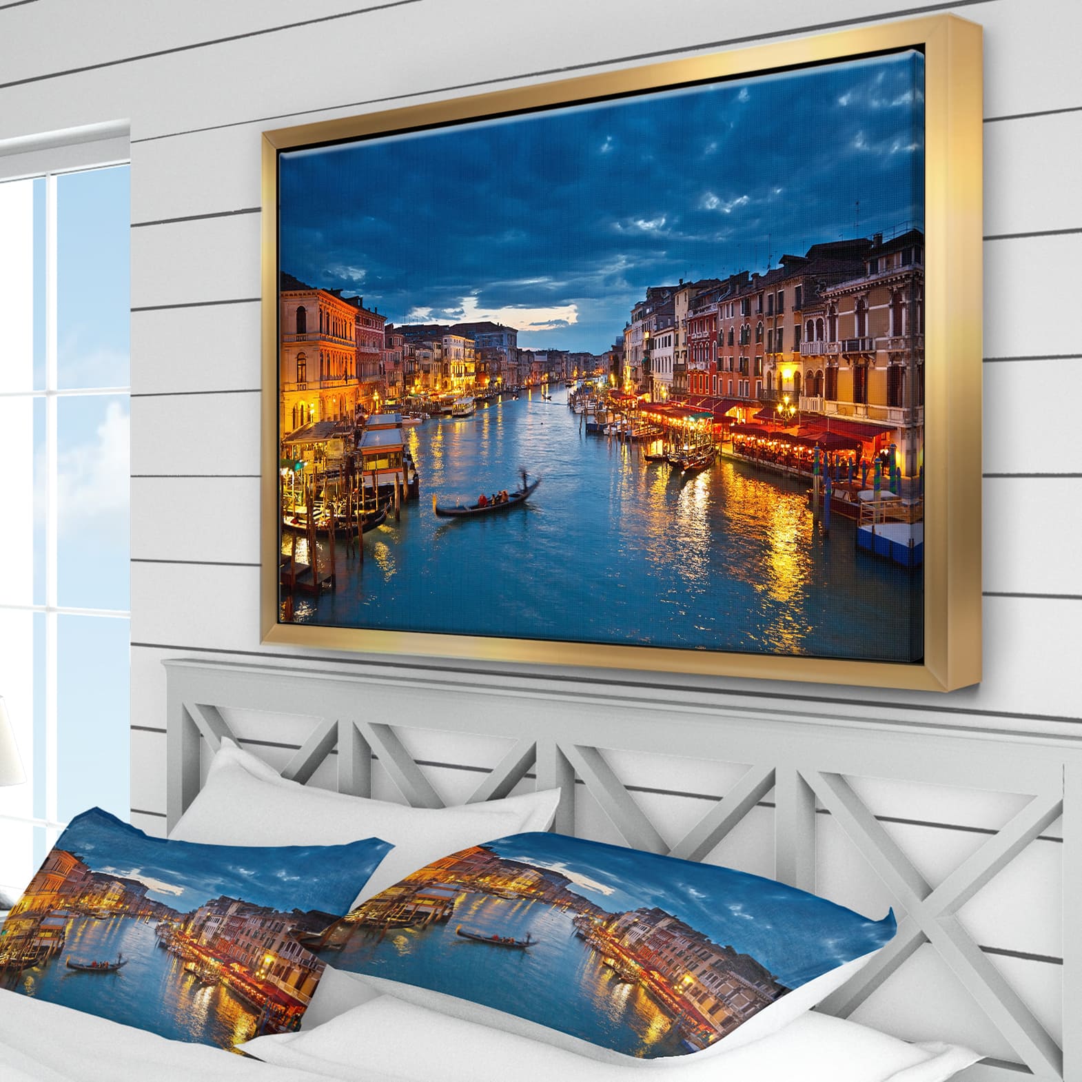 Designart - Grand Canal at Night Venice - Cityscape Photo Framed Canvas Print