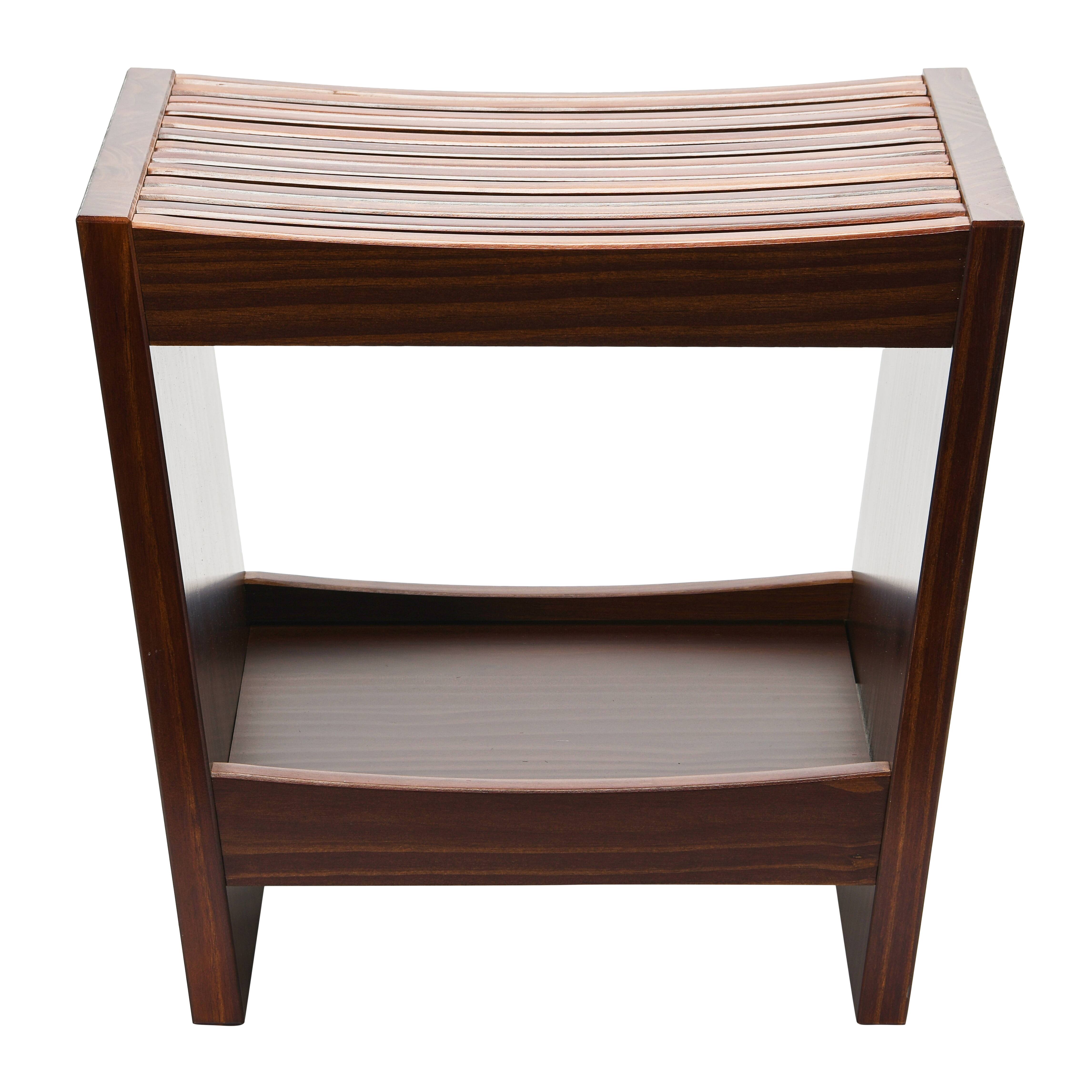 Hello Honey® 18" Modern Slatted Solid Wood Stool With Storage Shelf