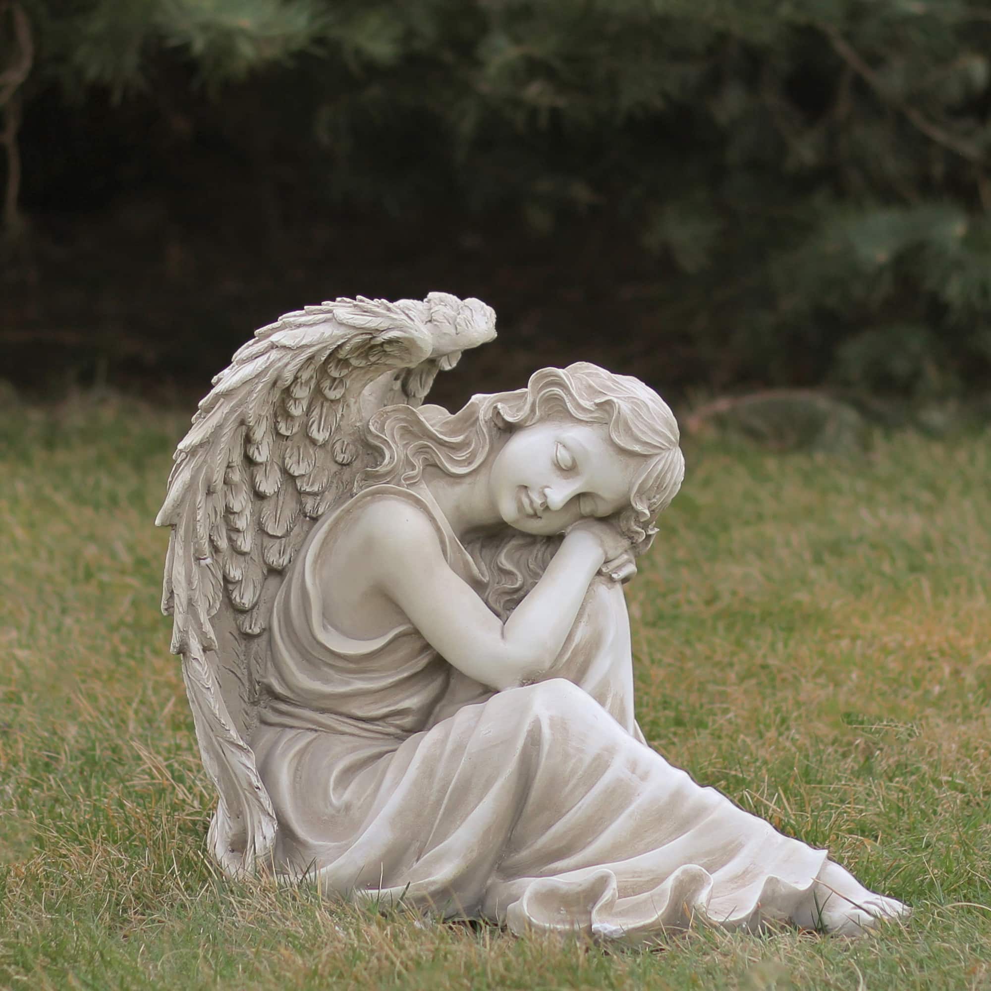 17&#x22; Gray Resting Angel Outdoor Garden Statue