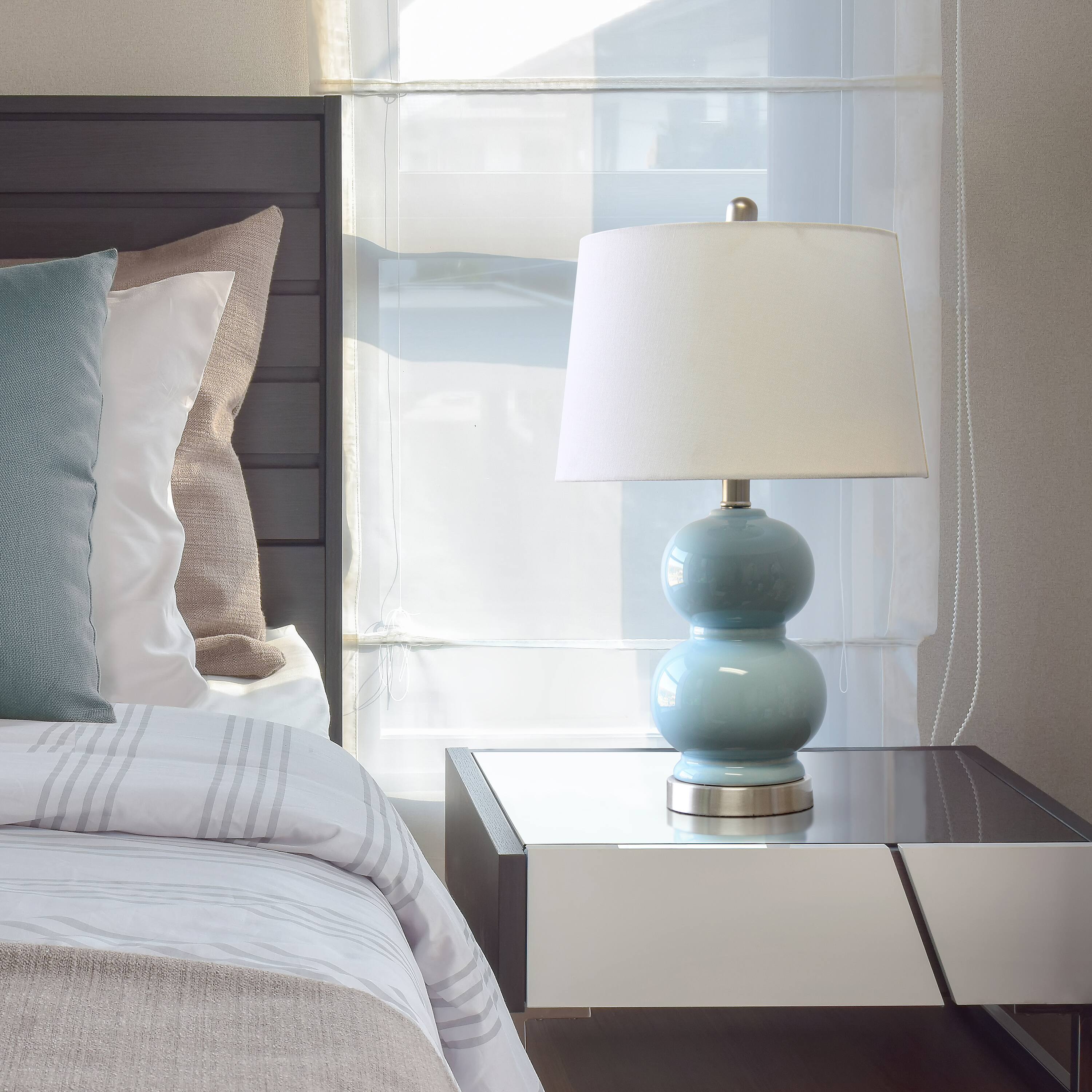 Lalia Home 21&#x22; Light Blue Dual Orb Table Lamp with Fabric Shade