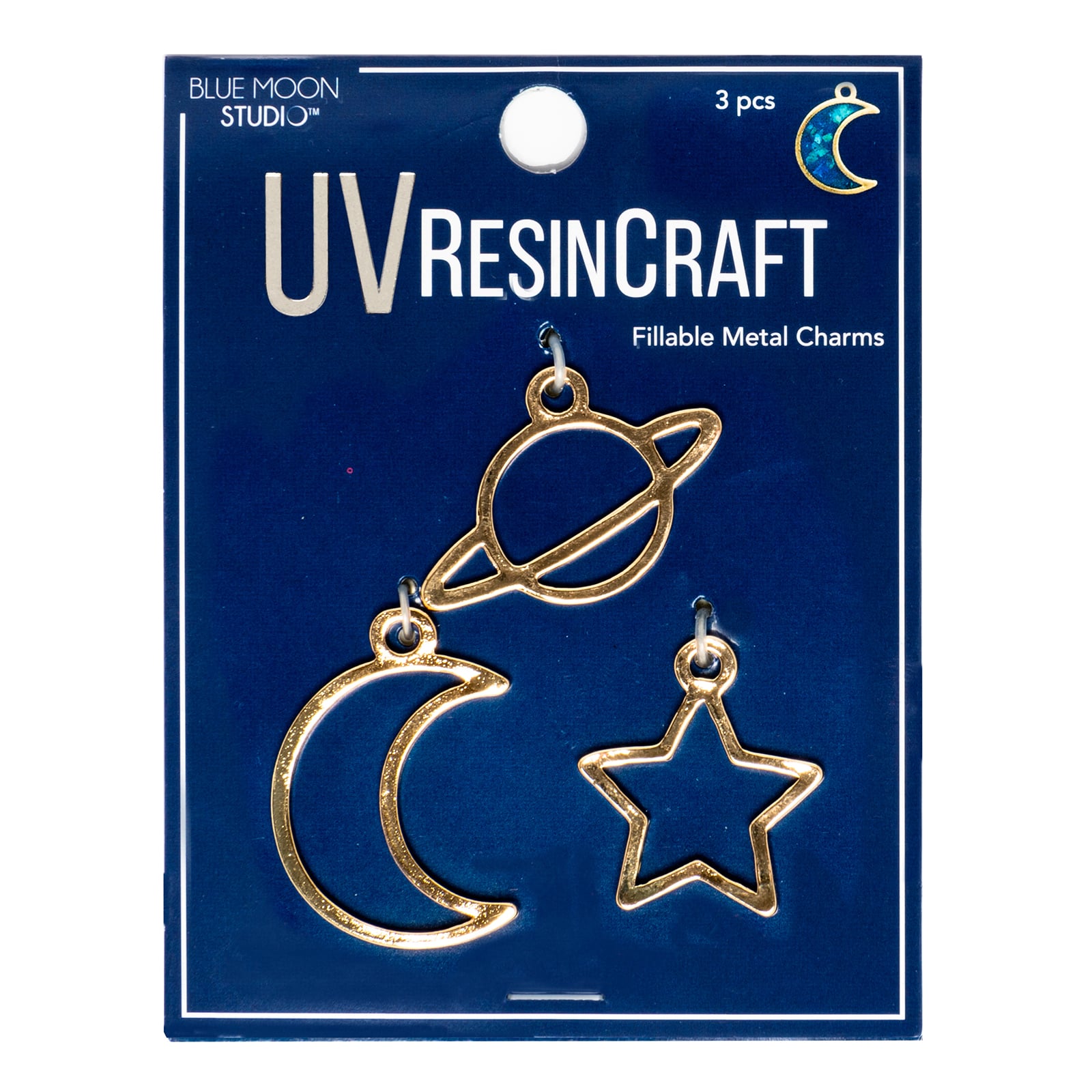 Blue Moon Studio&#x2122; UV Resin Craft Gold Galaxy Bezel Charms